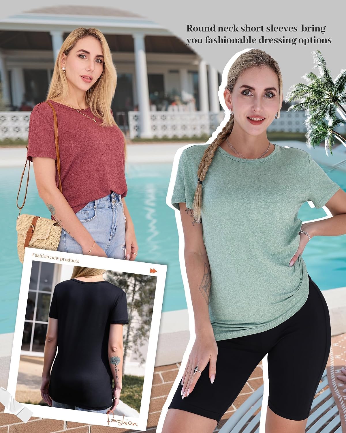 Detalle de GAYHAY 3-Pack Women’s Short-Sleeve T-Shirts (Crew Neck) — Soft Basic Tees for Everyday Wear