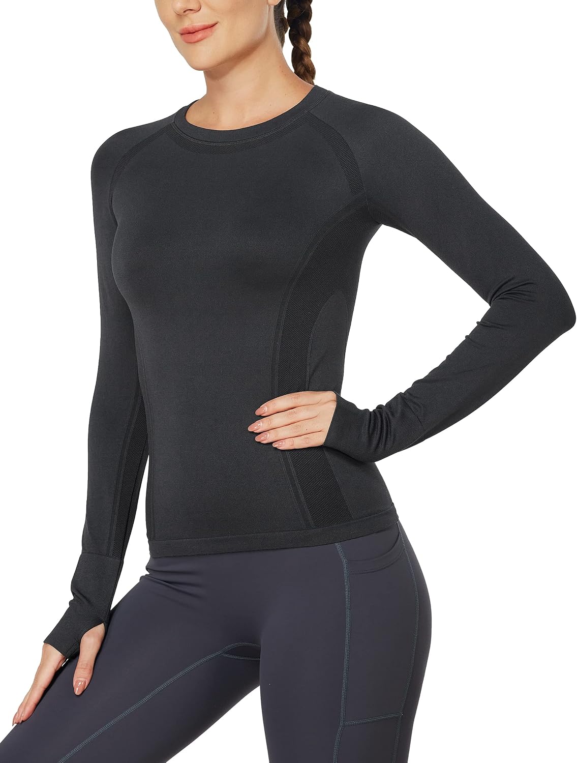 Detalle de MathCat Women's Long-Sleeve Workout Shirt, Quick-Dry Seamless Stretch