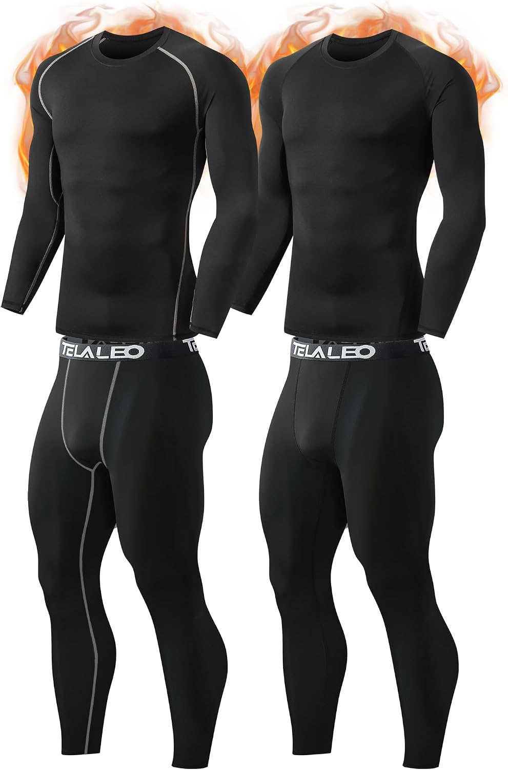 Detalle de TELALEO Men's Thermal Underwear 2-Pack, Fleece-Lined 4-Way Stretch Base Layer