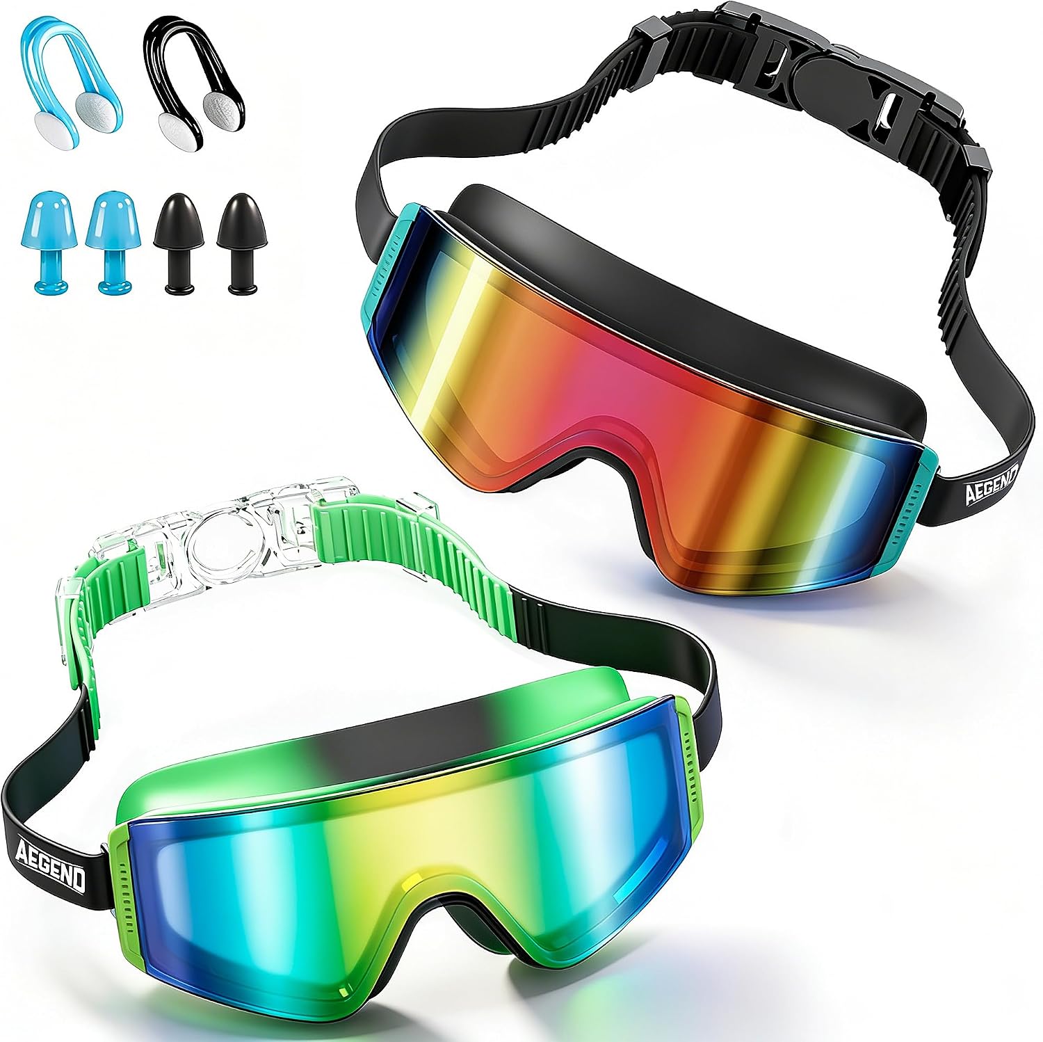 Detalle de Aegend Kids Swim Goggles 2 Pack – Large Frame (UV Protected, Anti-Fog) for Ages 3–15