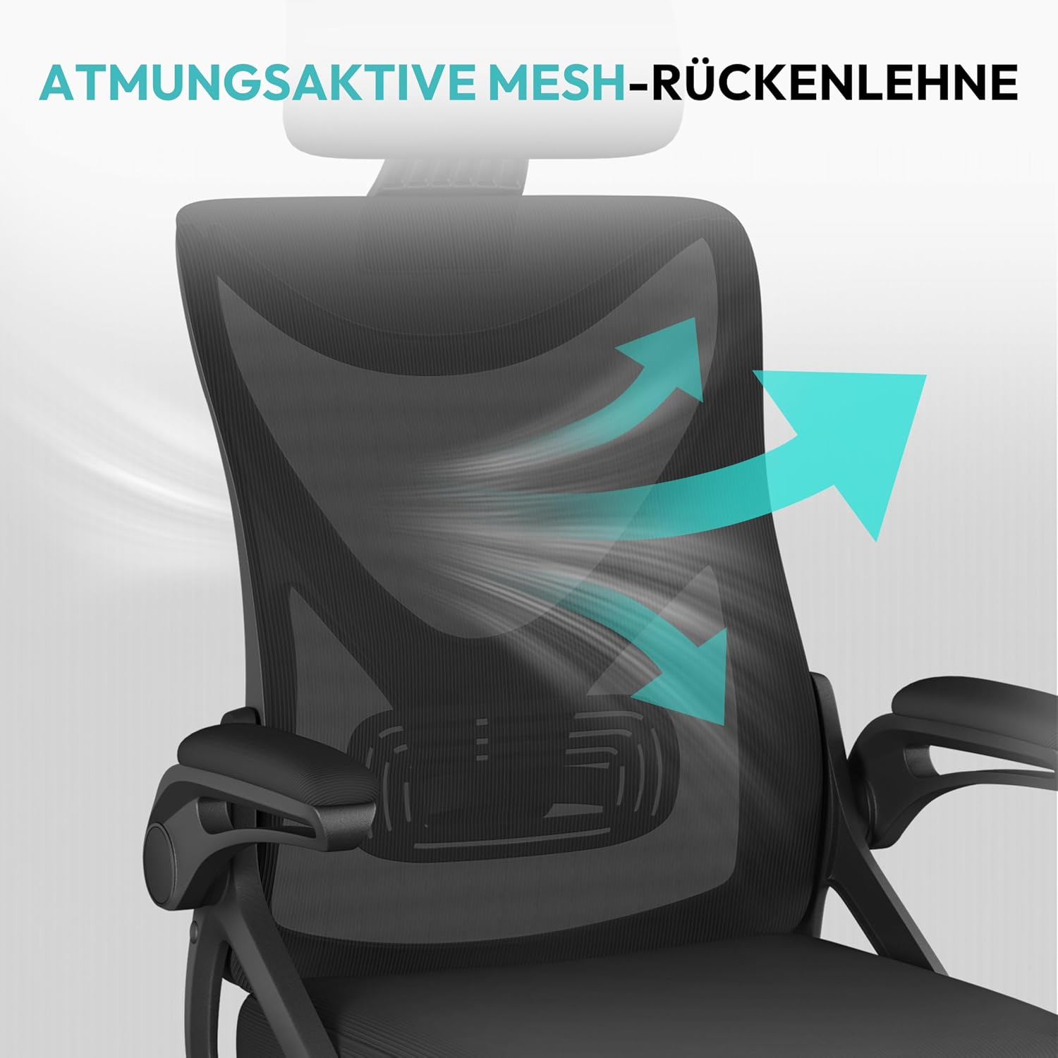 Thumbnail 5 de Yaheetech Bürostuhl ergonomisch mit hochklappbaren Armlehnen, Kopfstütze & Wippfunktion (EN1335, bis 136 kg, schwarz)