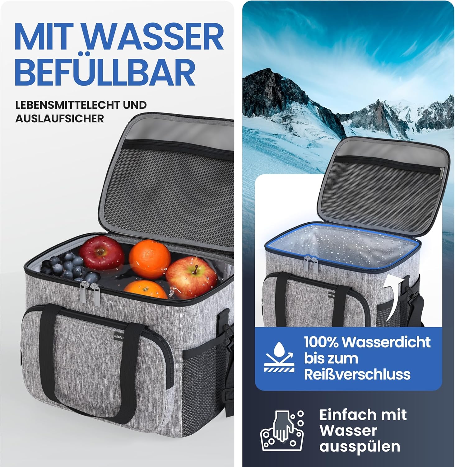 Thumbnail 2 de HELDENWERK® Kühltasche groß faltbar – 12h Kühlleistung, auslaufsicher & wasserdicht, 6 Fächer, verstärkter Boden