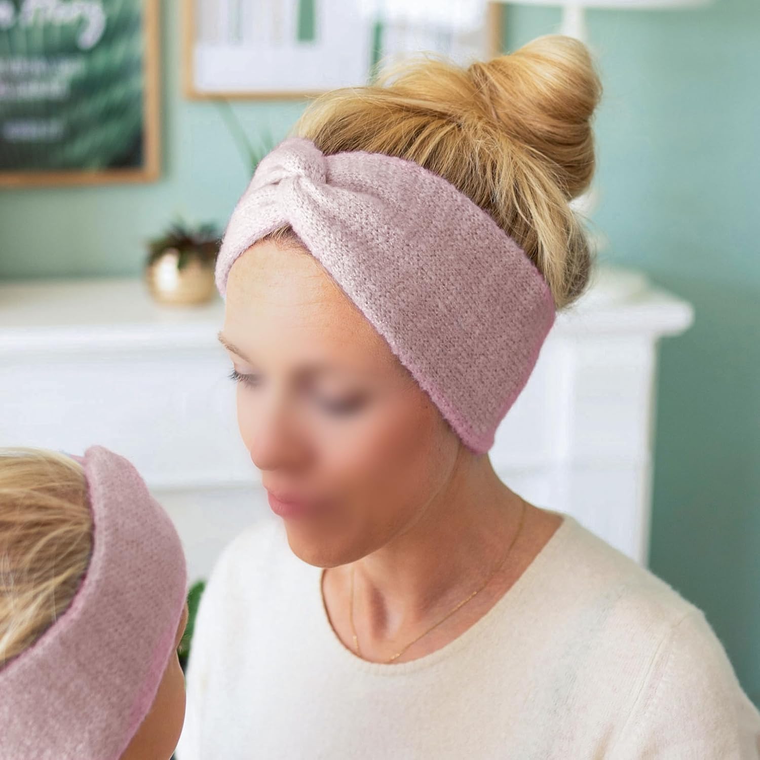 Detalle de Papierdrachen Strick-Haarband für Damen (rosa) – elastisch, bequem & handwaschbar