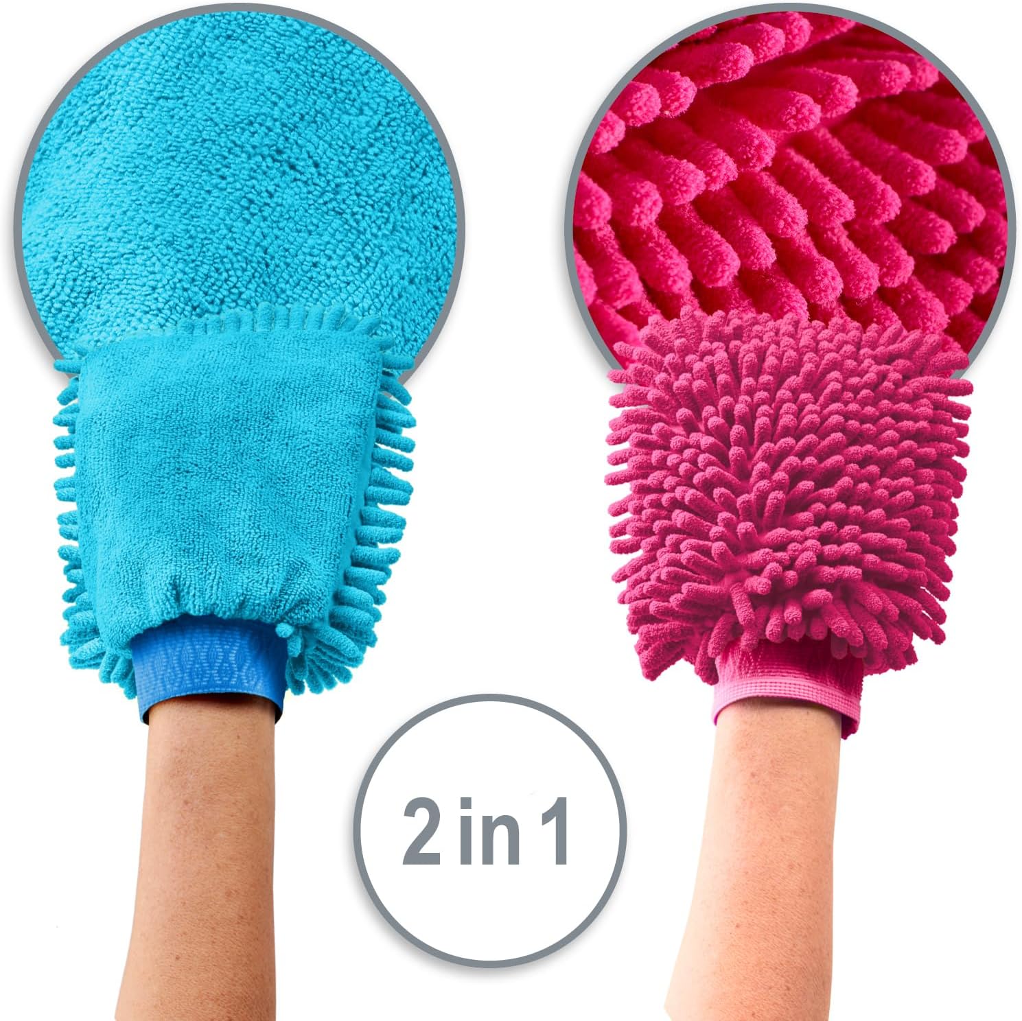 Thumbnail 3 de com-four® 3x Guanto da lavaggio per auto e casa in microfibra – set da 3 pezzi (verde neon, blu, rosa)