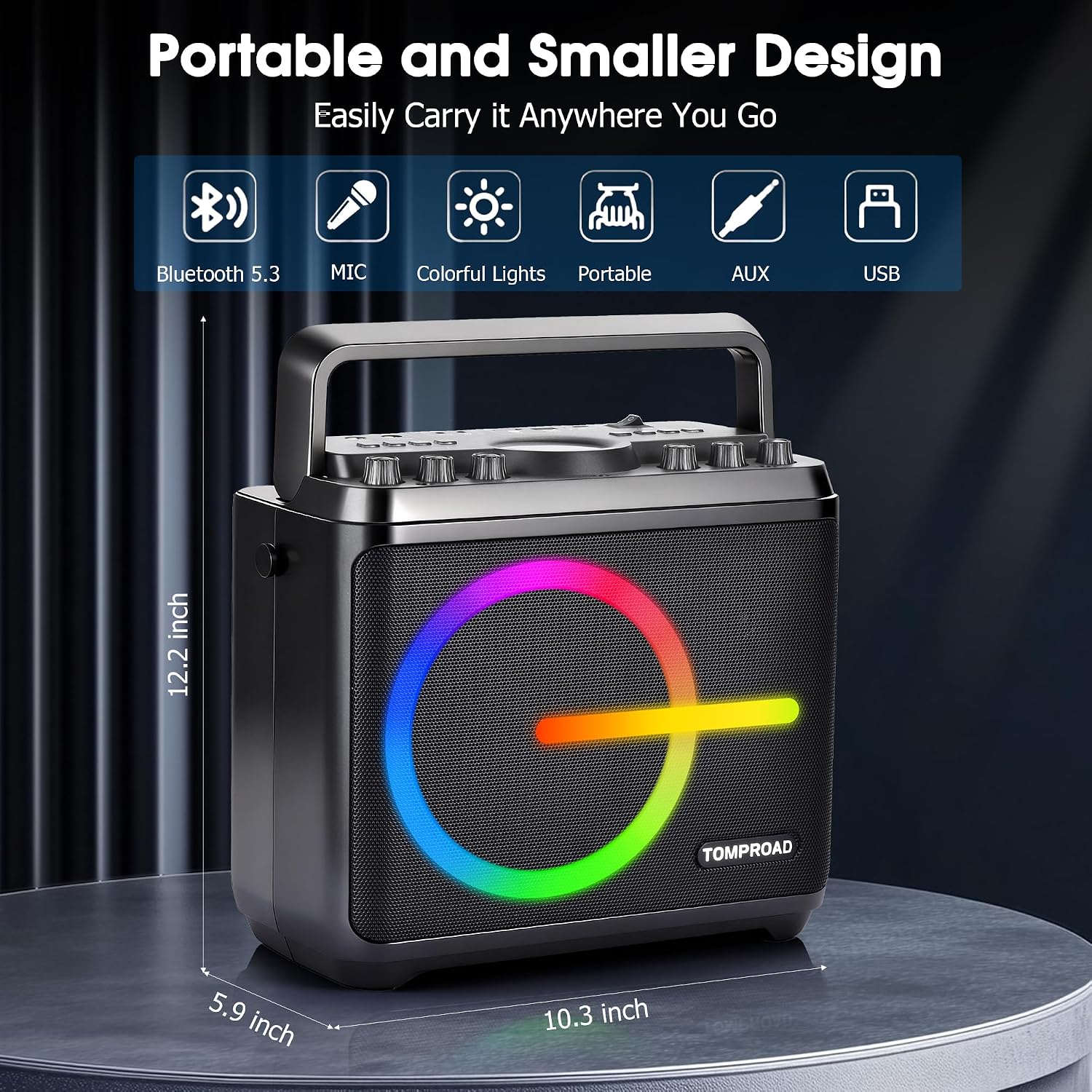 Detalle de TOMPROAD A55 Karaoke Machine with Two Wireless Mics and LED Lights