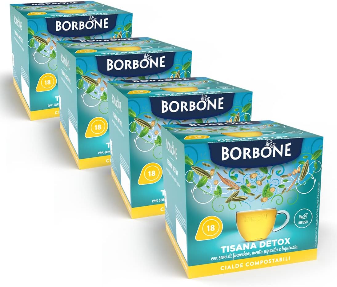 Detalle de Caffè Borbone Tisane Détox – 72 dosettes ESE (4 paquets), emballage recyclable