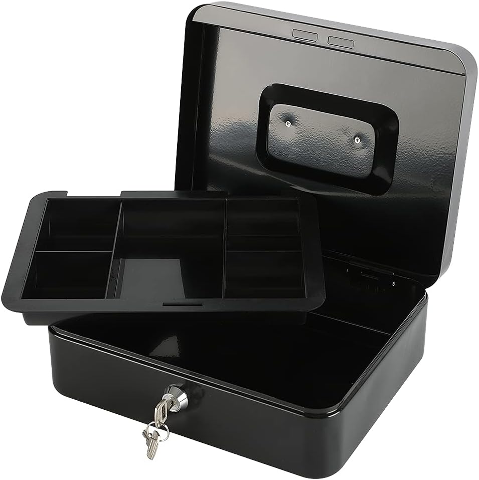 Detalle 1 de xydled XYD-QX-KL-M-8011 Cash Box with Key Lock, Removable Tray, Black
