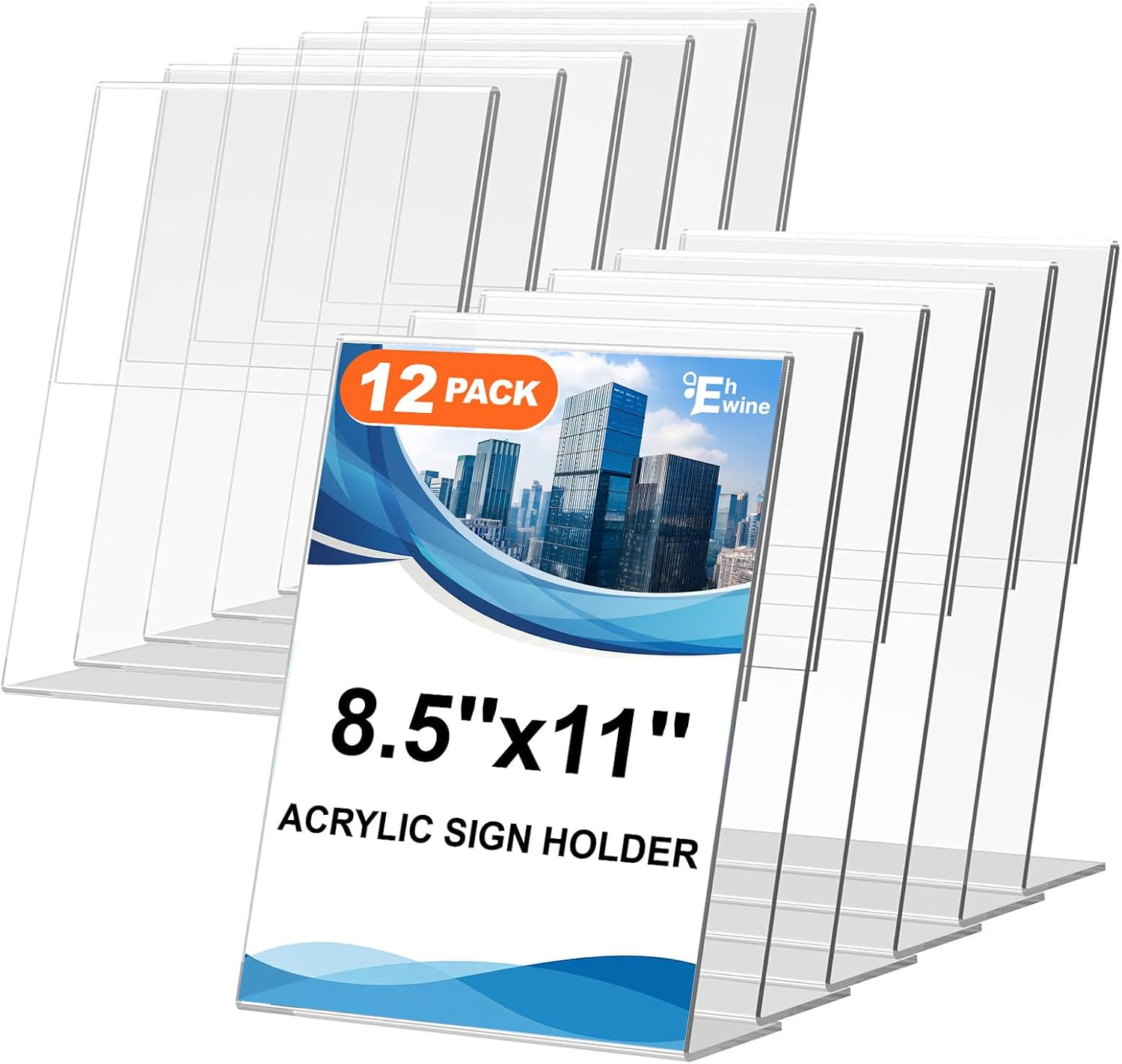 Detalle de EHWINE 0704OSH07T12 Acrylic Sign Holders, 12-Pack, Clear 8.5 x 11-inch L-Shape