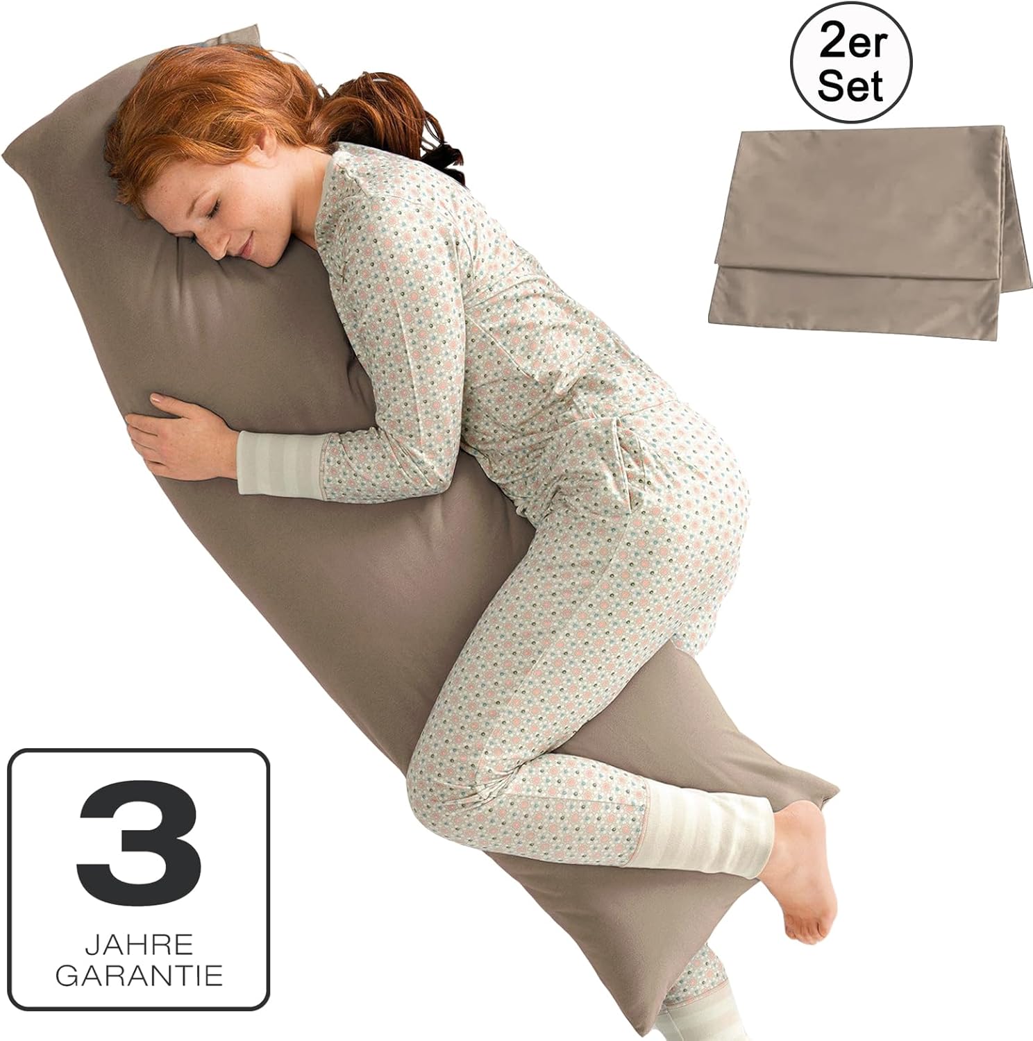 Thumbnail 1 de Soifox Seitenschläferkissen Bezug 40 x 145 – 2er Set, Sandy Beige, Mikrofaser, Reißverschluss