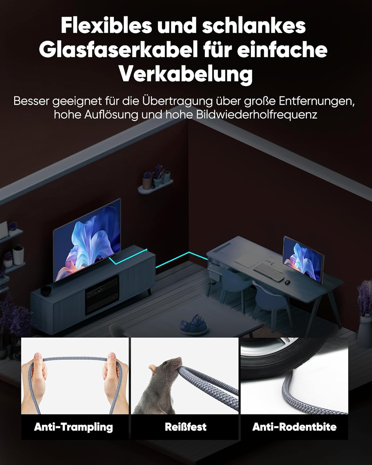 Thumbnail 2 de Highwings 12,4 m Glasfaser HDMI Kabel – Unidirektional, 48 Gbps, 8K/60 Hz