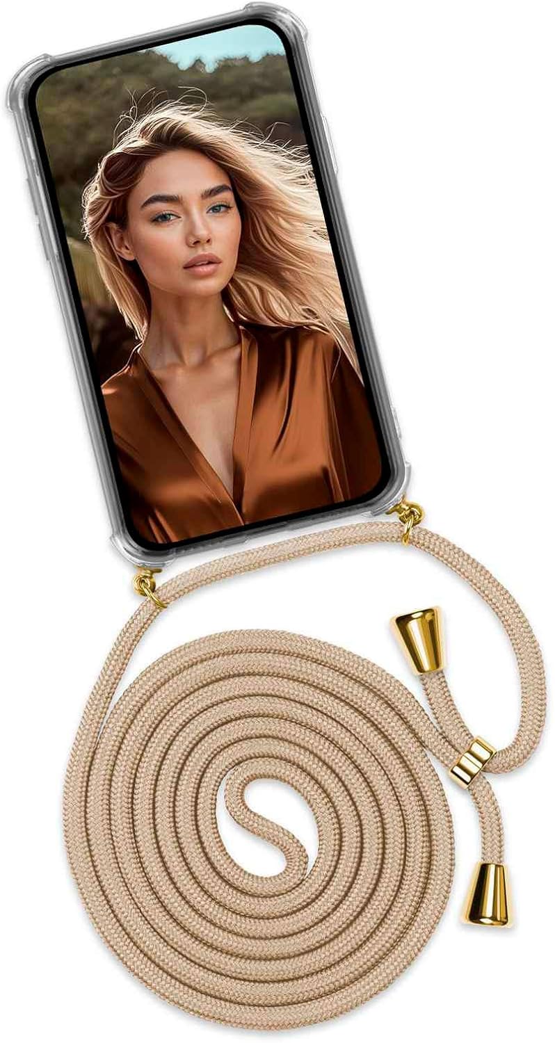 Detalle de ONEFLOW Chaîne de téléphone portable pour Samsung Galaxy A16 (4G/5G) – Twist Beige, étui transparent et cordon amovible