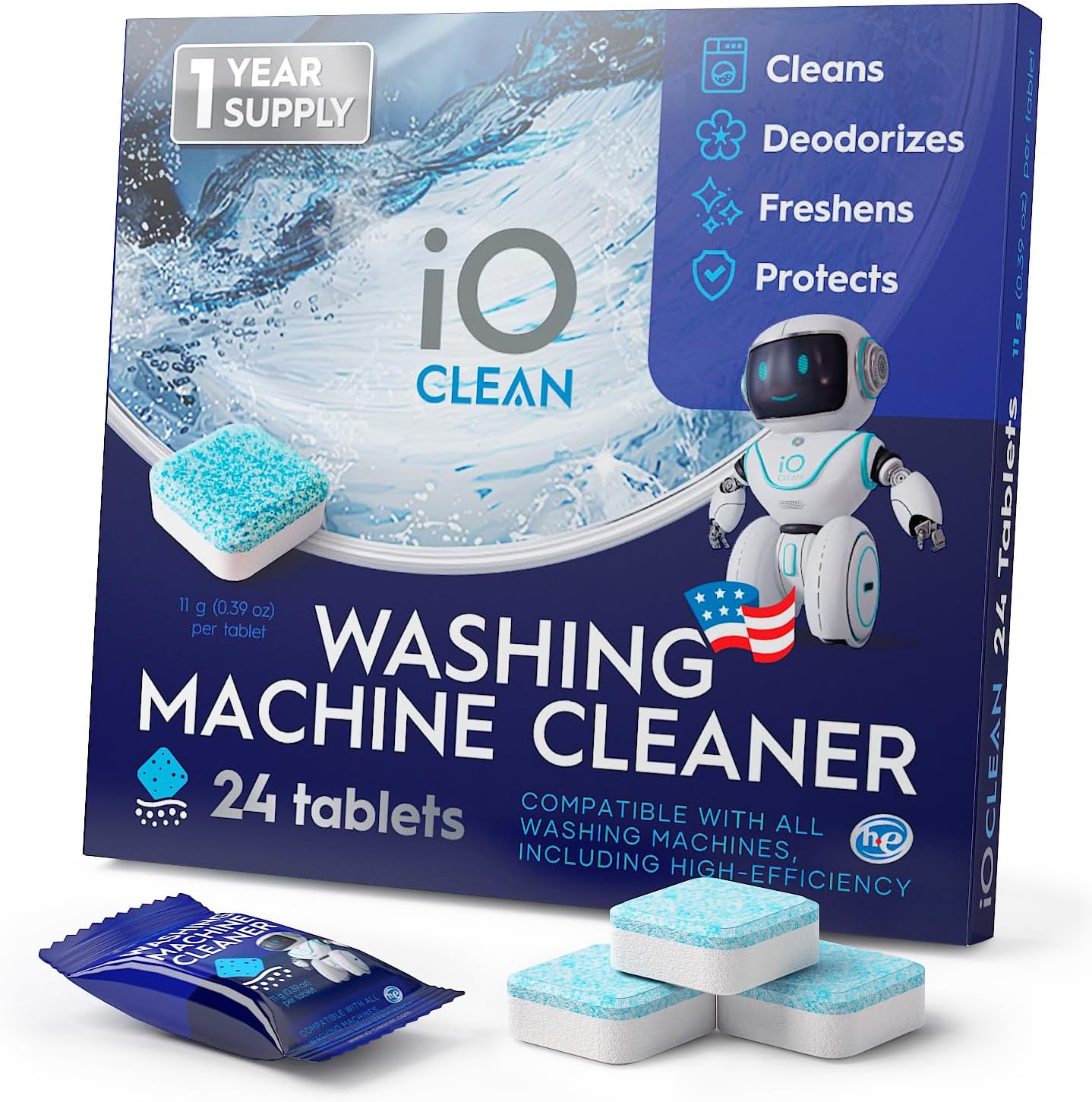 Detalle de iO CLEAN Washing Machine Cleaner & Descaler Tablets, 24 Count, Unscented