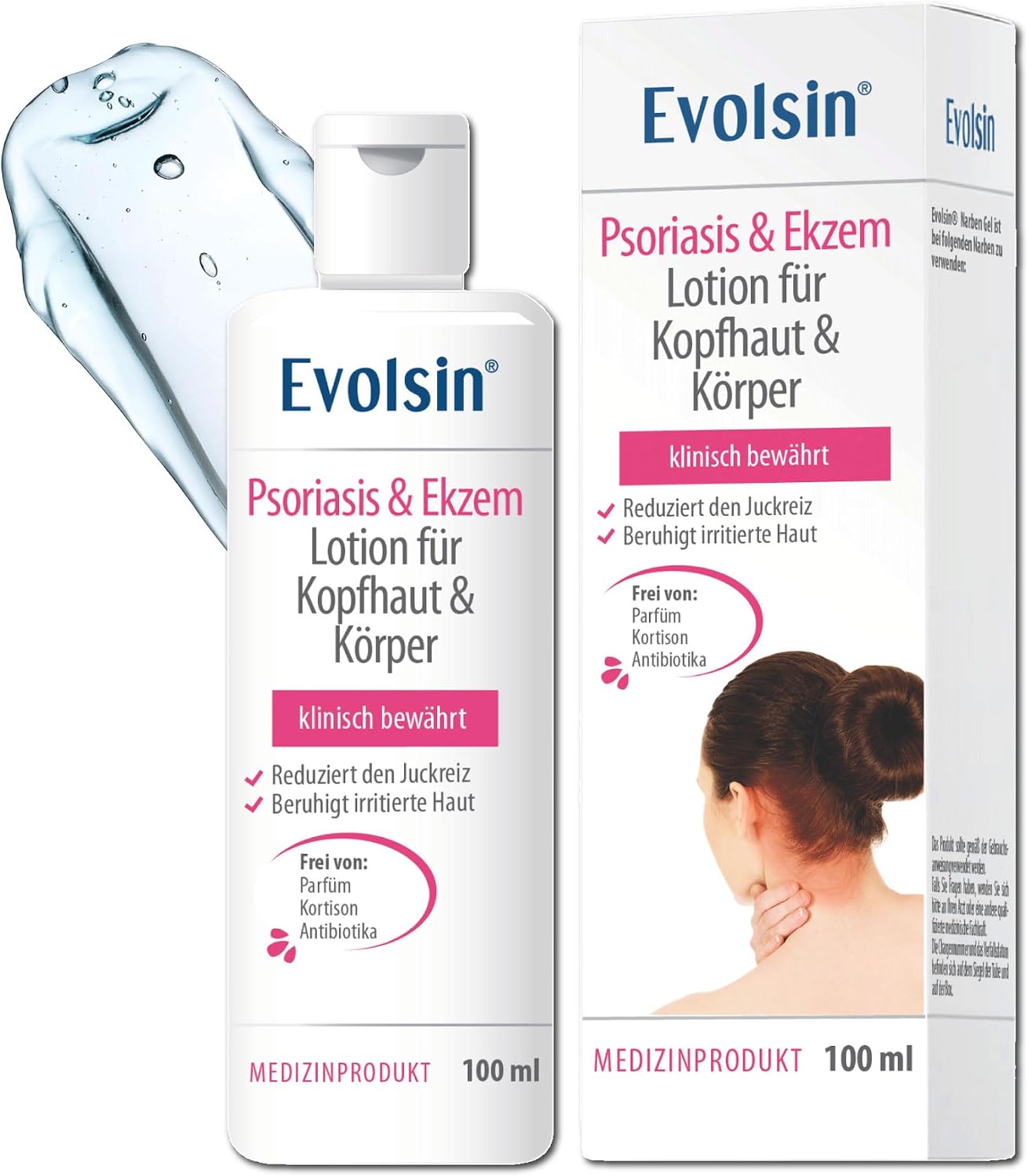 Detalle de Evolsin® Ekzem & Psoriasis Lotion für Kopfhaut und Körper – gegen Juckreiz und Schuppenflechte