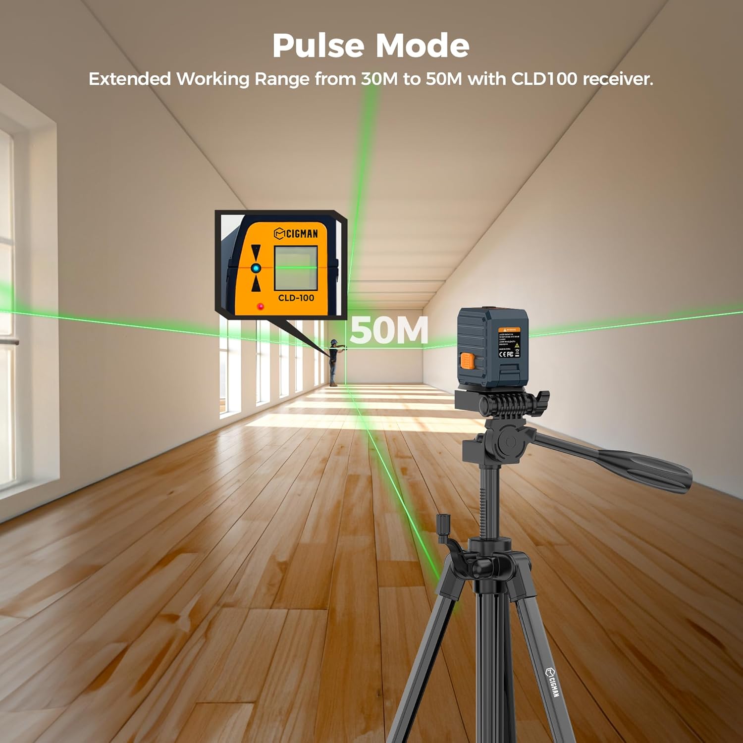 Thumbnail 6 de CIGMAN Self-Leveling Green Laser Level with 90 cm Adjustable Tripod – 30 m Range, ±1.5 mm @ 5 m