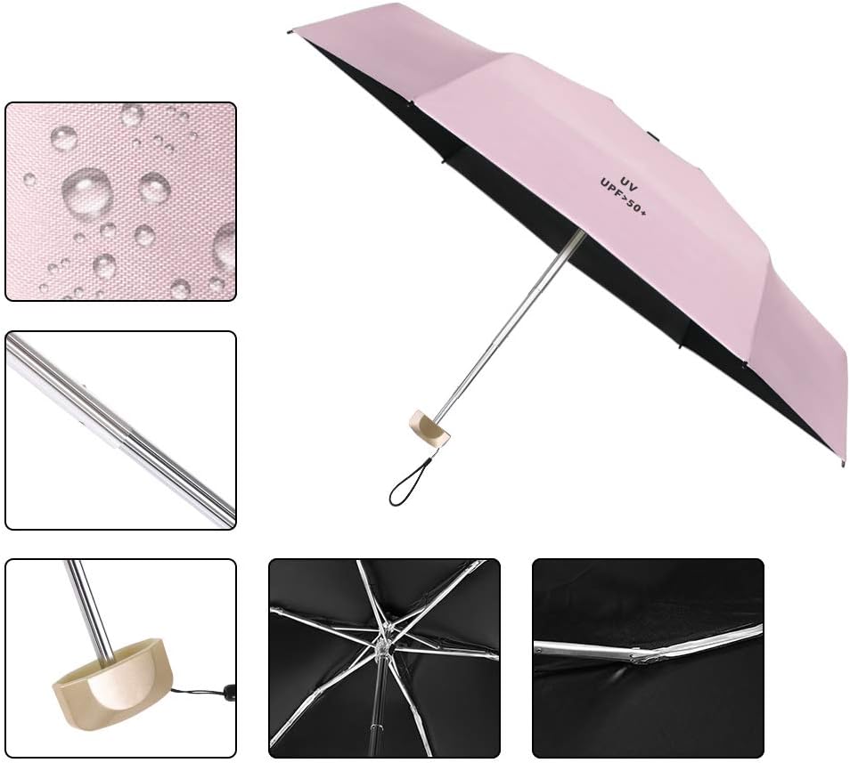 Thumbnail 5 de Vicloon Mini Umbrella (Pink) with Golden Handle – Compact UV Protecting Travel Umbrella