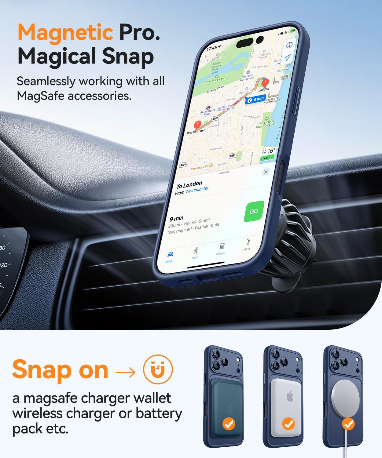 Thumbnail 2 de CANSHN Cover magnetica per iPhone 17 Pro da 6,3” compatibile MagSafe, protezione fotocamera e magneti N52, blu profondo