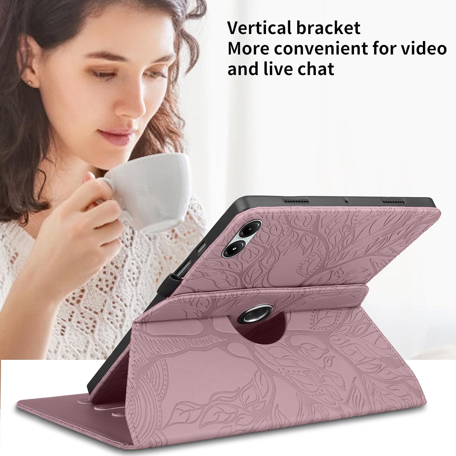 Detalle de Succtopy Hülle für Xiaomi Redmi Pad Pro 12,1 Zoll (2024) – PU-Leder 360° drehbar mit Standfunktion & Stifthalter in Rose Gold