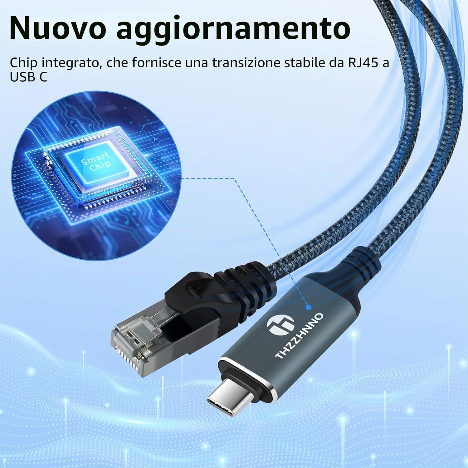 Detalle de Thzzhnno Cavo Adattatore USB C a Ethernet 3m: RJ45 1 Gbps, USB-C a Gigabit LAN, compatibile Thunderbolt 3/4