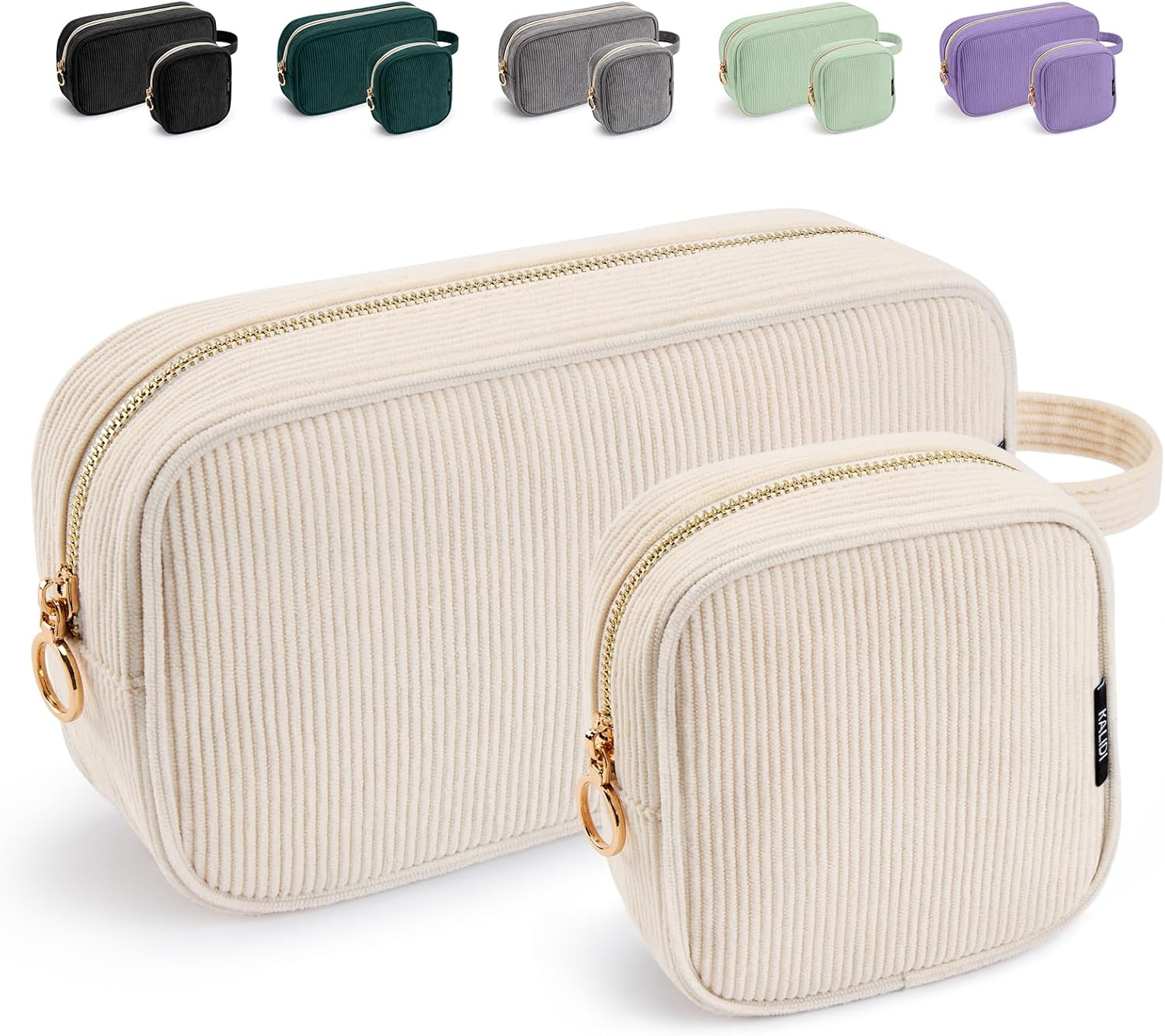 Detalle de KALIDI Corduroy Cosmetic Bag for Women – Portable Make Up Organiser