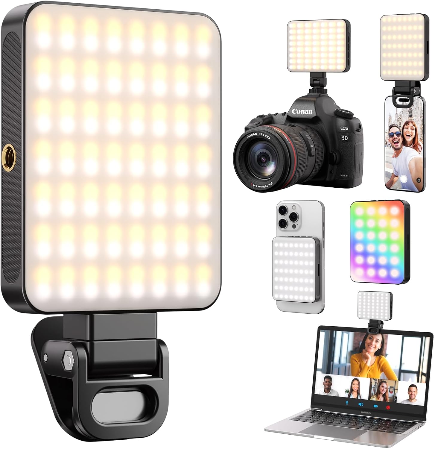 Detalle de OUSFOT XJ-77 lampka do telefonu 128 LED, RGB i regulacja 3000–6500 K