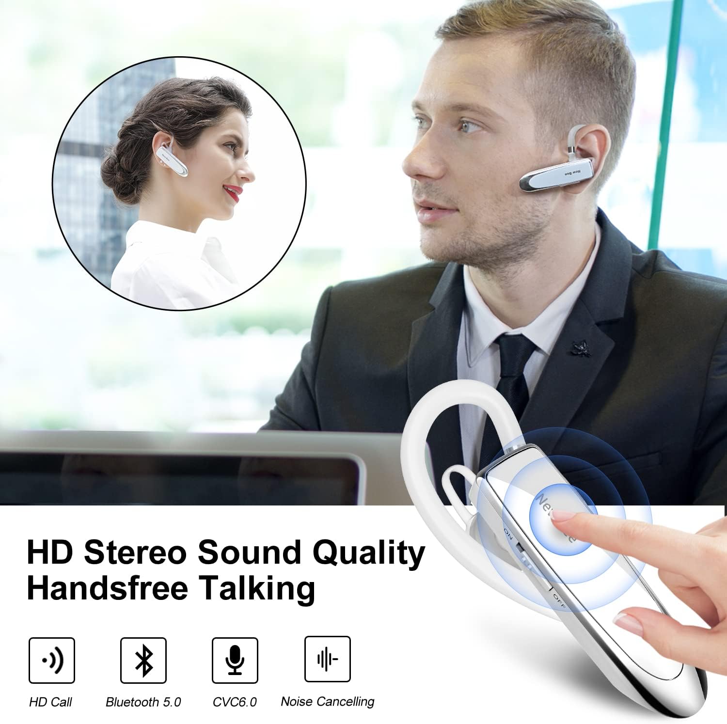 Detalle 2 de New Bee Bluetooth Earpiece Handsfree Earphone (in-ear) with Clear Voice Tech and Case