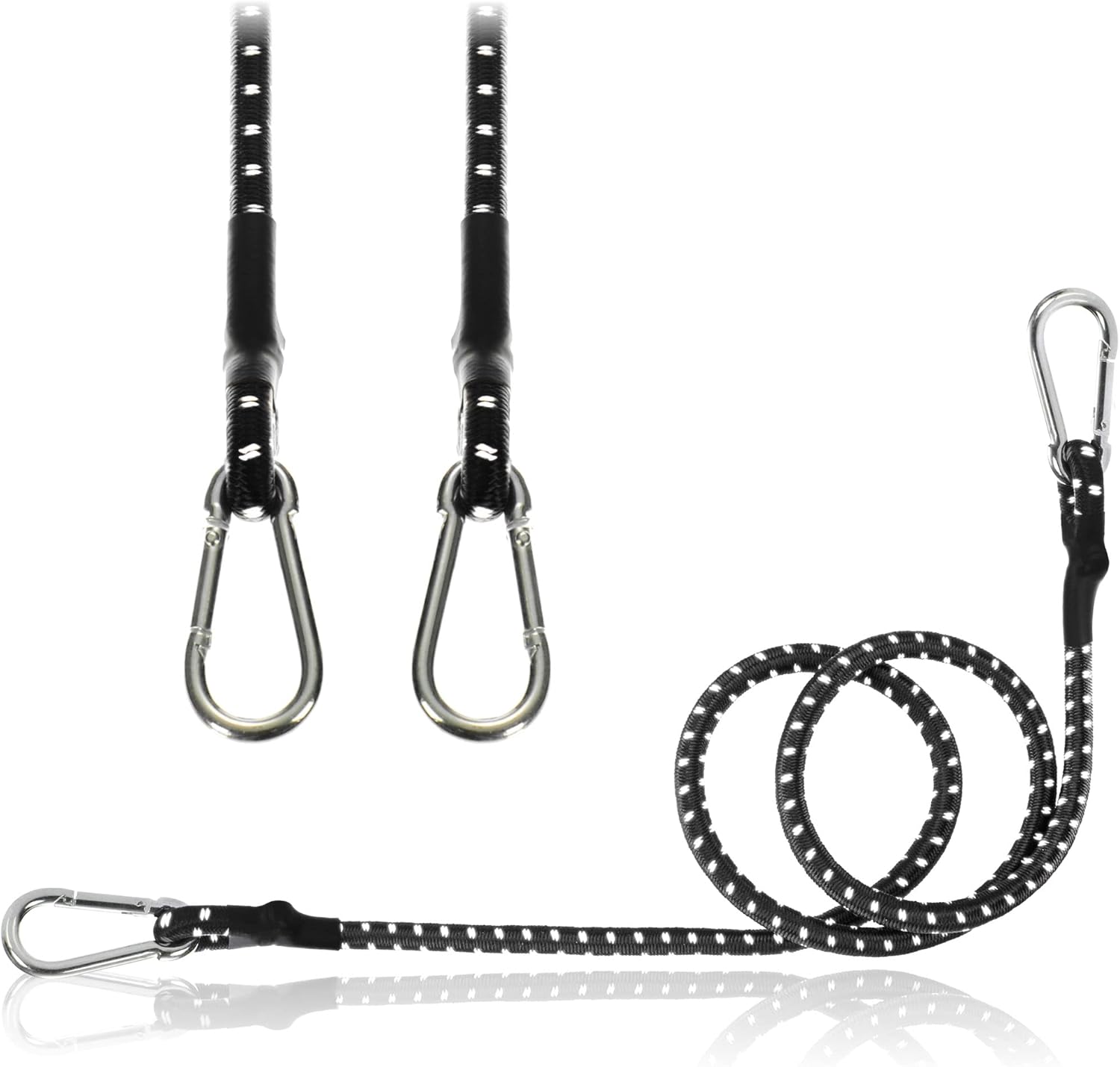 COM-FOUR 3 cinghie elastiche con moschettone: set da 3 pezzi da 100 cm con strisce riflettenti