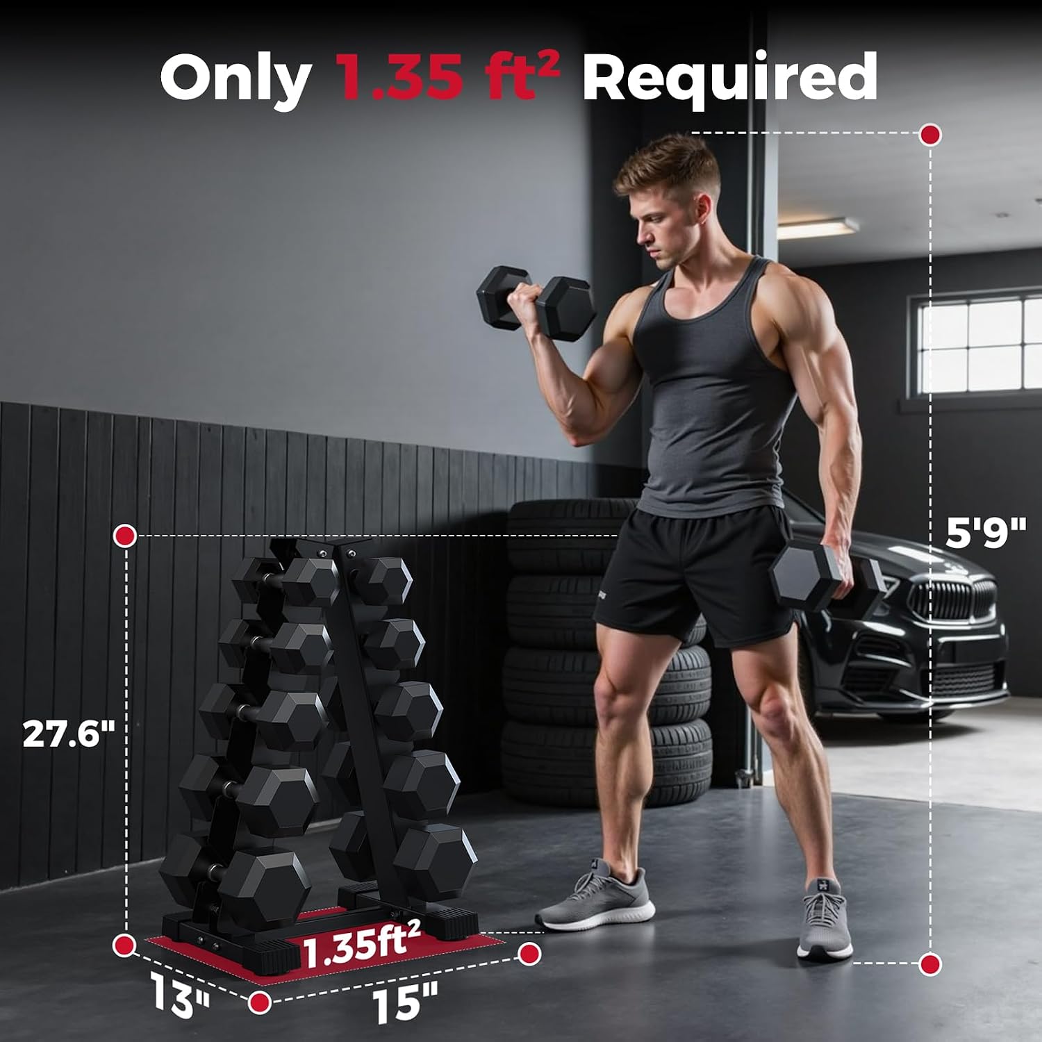 Thumbnail 6 de AKYEN AKDRBK-US06 Dumbbell Rack, 5-Tier A-Frame, 480 lb Capacity