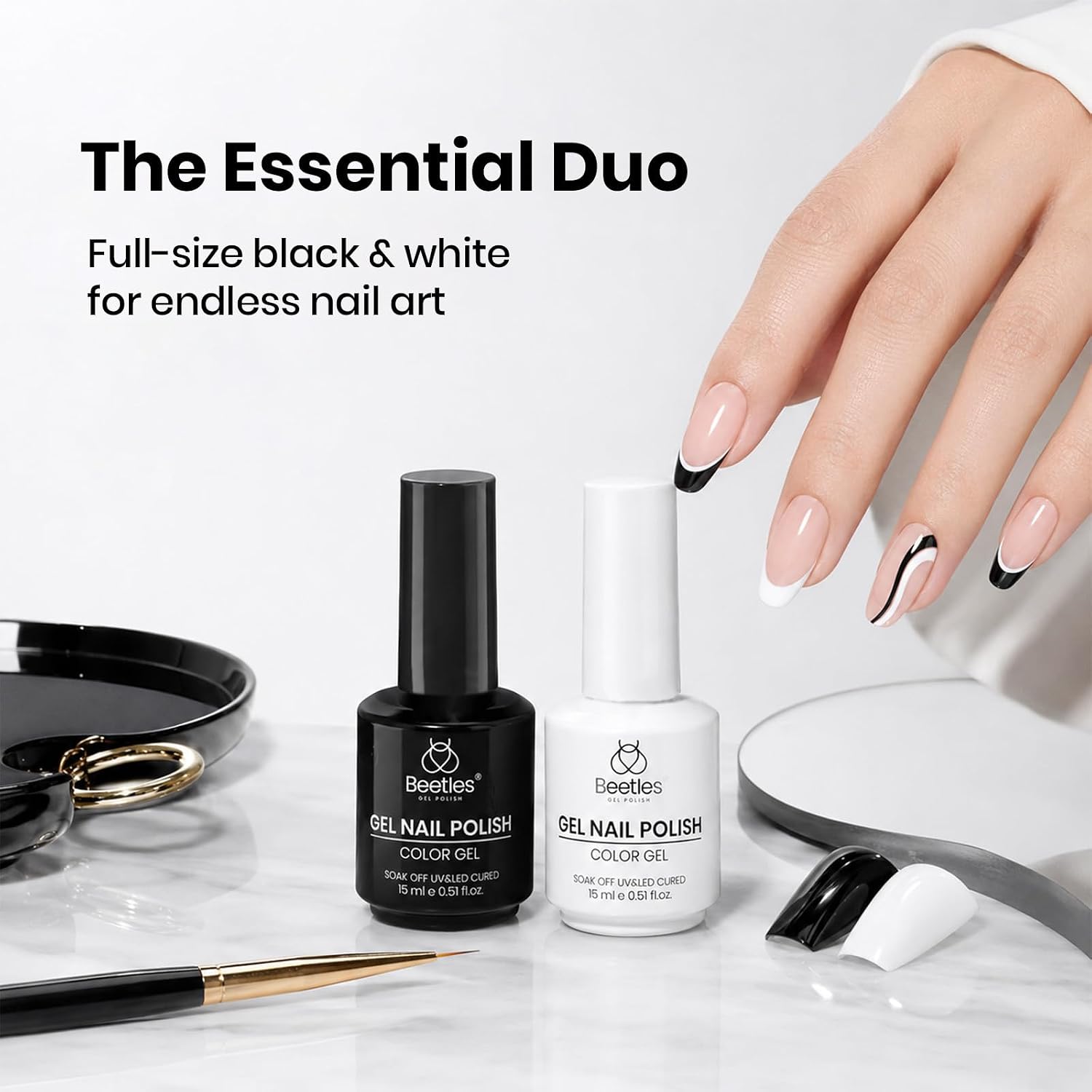 Thumbnail 3 de Beetles Black White Gel Polish Set (2 Pack, 15ml) for French Nails & DIY LED Manicures