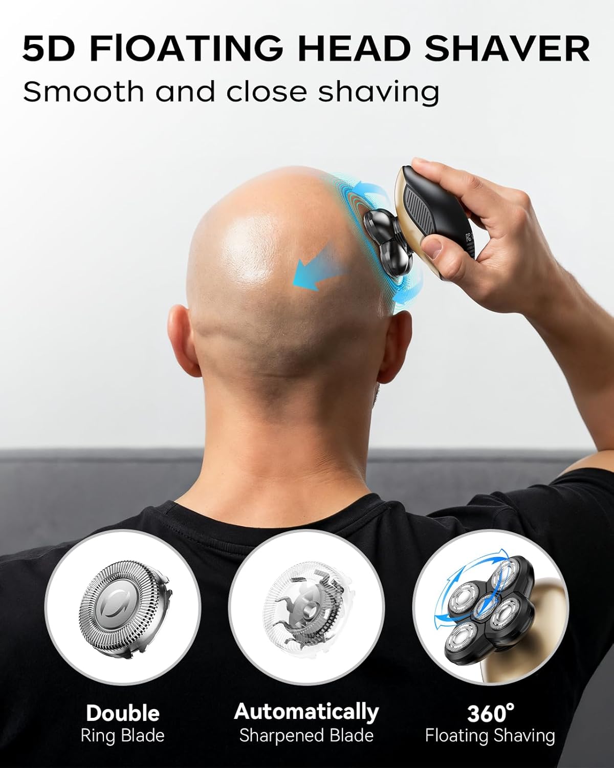 Detalle 2 de Electric Razor for Men: 5-in-1 5D Floating Head Shaver Set (Golden)