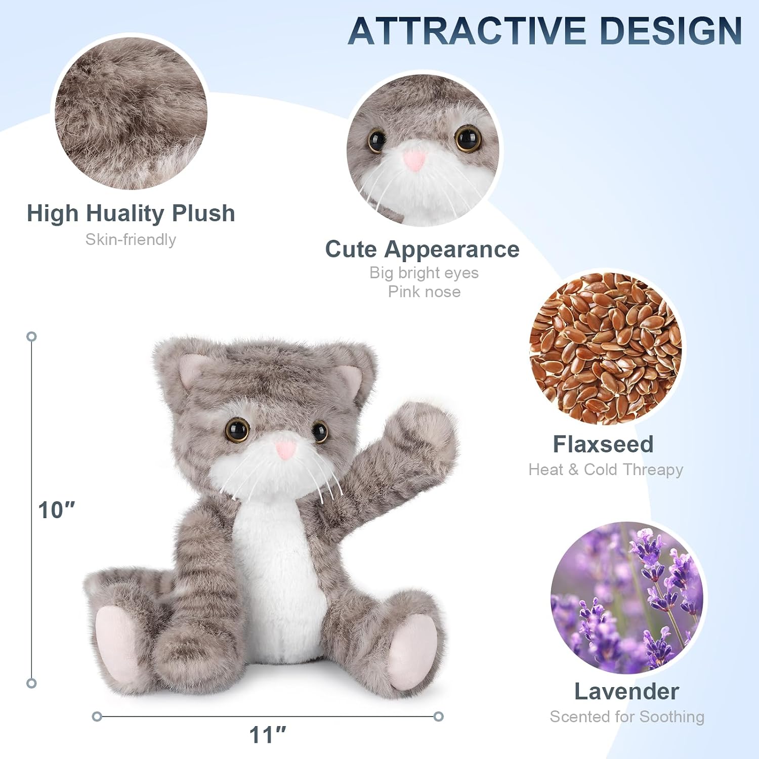 Detalle de SuzziPals Heatable & Coolable Grey Cat Stuffed Animal