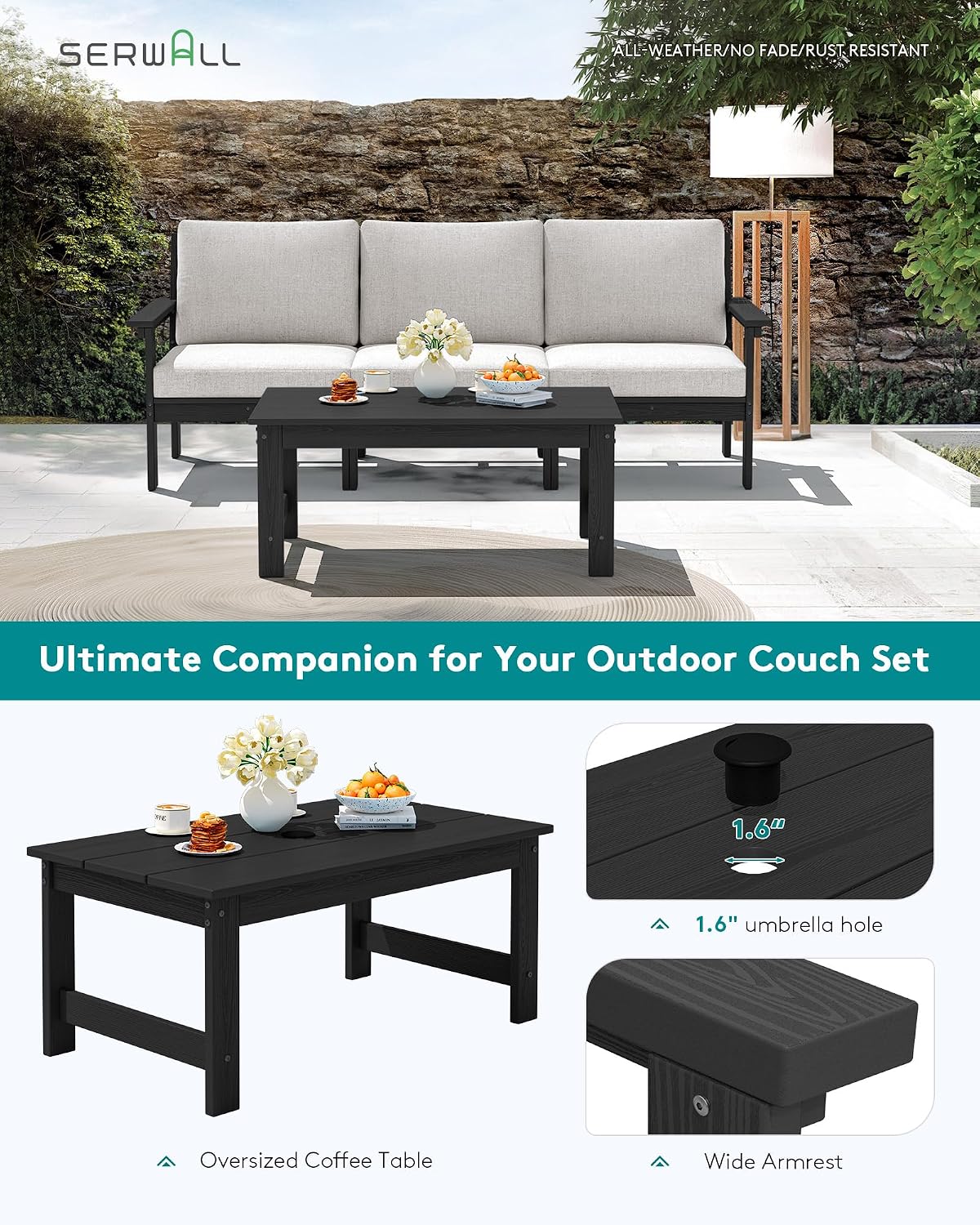 Detalle 1 de SERWALL A111-029 HDPE Patio Furniture Set with 3-Seat Sofa and Coffee Table