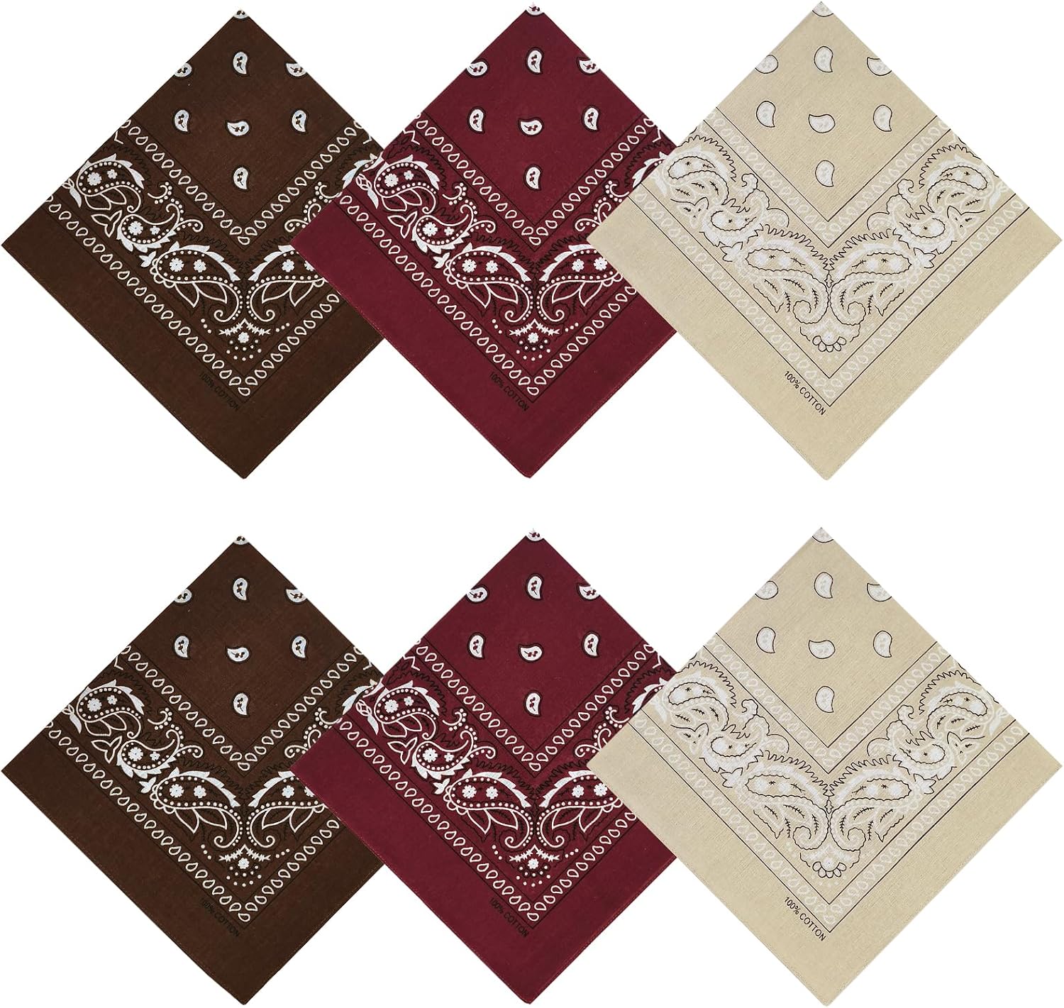 APIGANIZ 100% Cotton Bandanas, 21 x 21 Inches, Set of 6