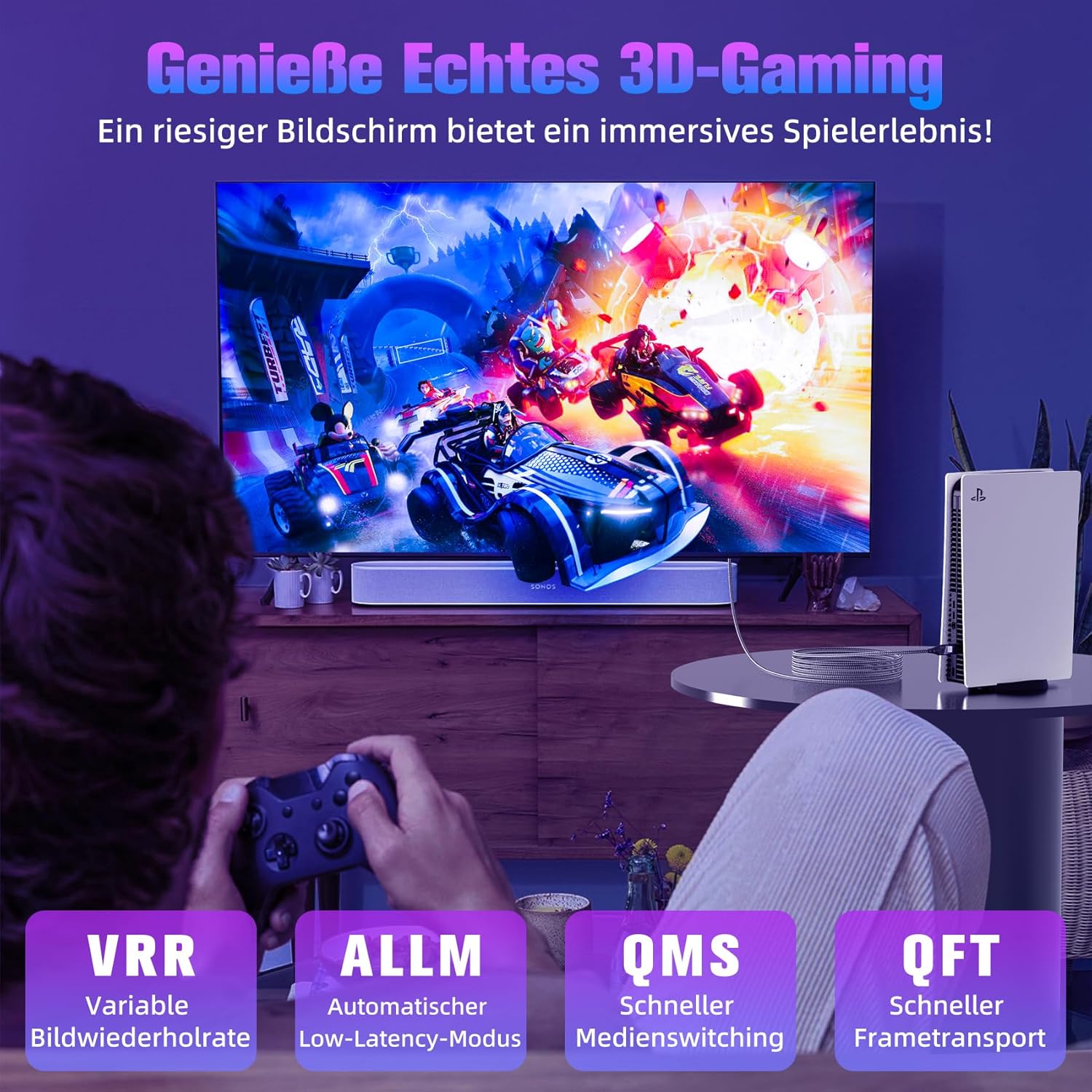 Thumbnail 3 de ZEENVIC HDMI 2.1 8K Kabel (48 Gbit/s, 3 m) Stecker-auf-Stecker für Gaming & Heimkino