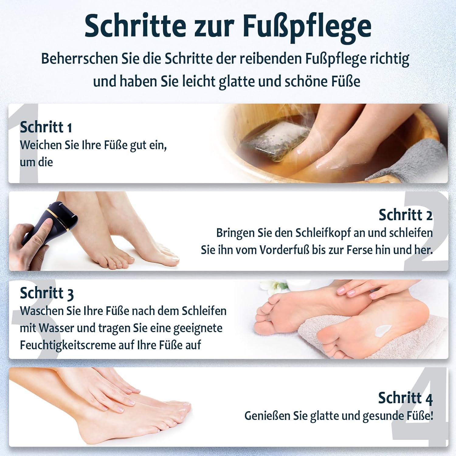 Thumbnail 5 de Pedicure elettrico professionale per piedi con 3 testine abrasive sostituibili e 3 velocità (nero)