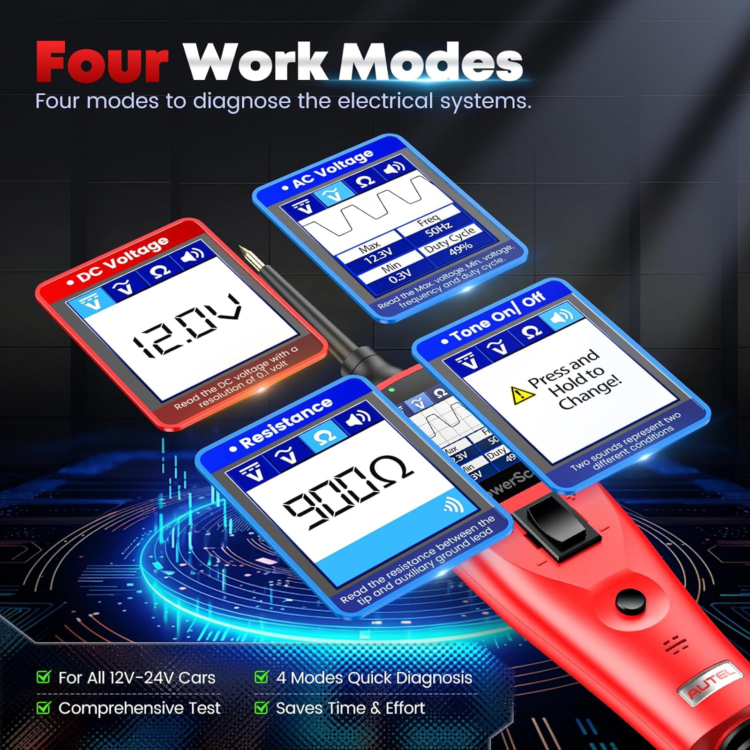 Thumbnail 2 de Autel PowerScan Automotive Circuit Tester: All-in-One 12-24V Power Probe with 20FT Extension