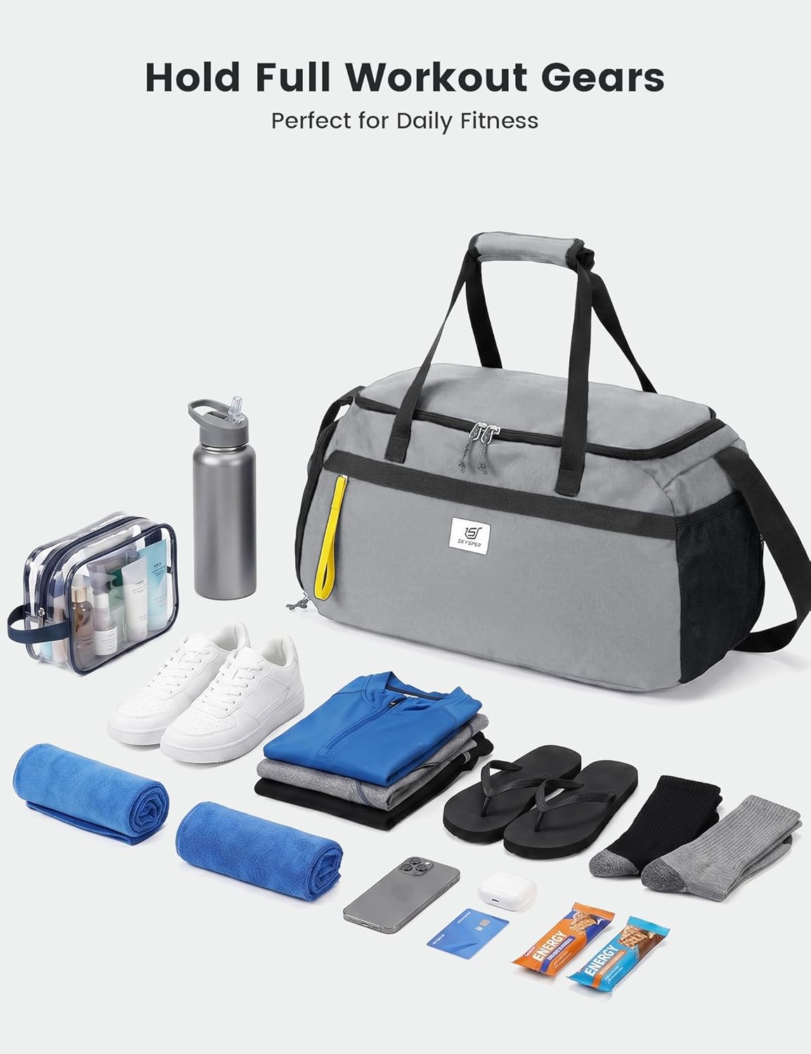 Detalle de SKYSPER 35L Sporttasche & Reisetasche – Schuhfach, Nassfach und viel Platz für Fitness & Reisen