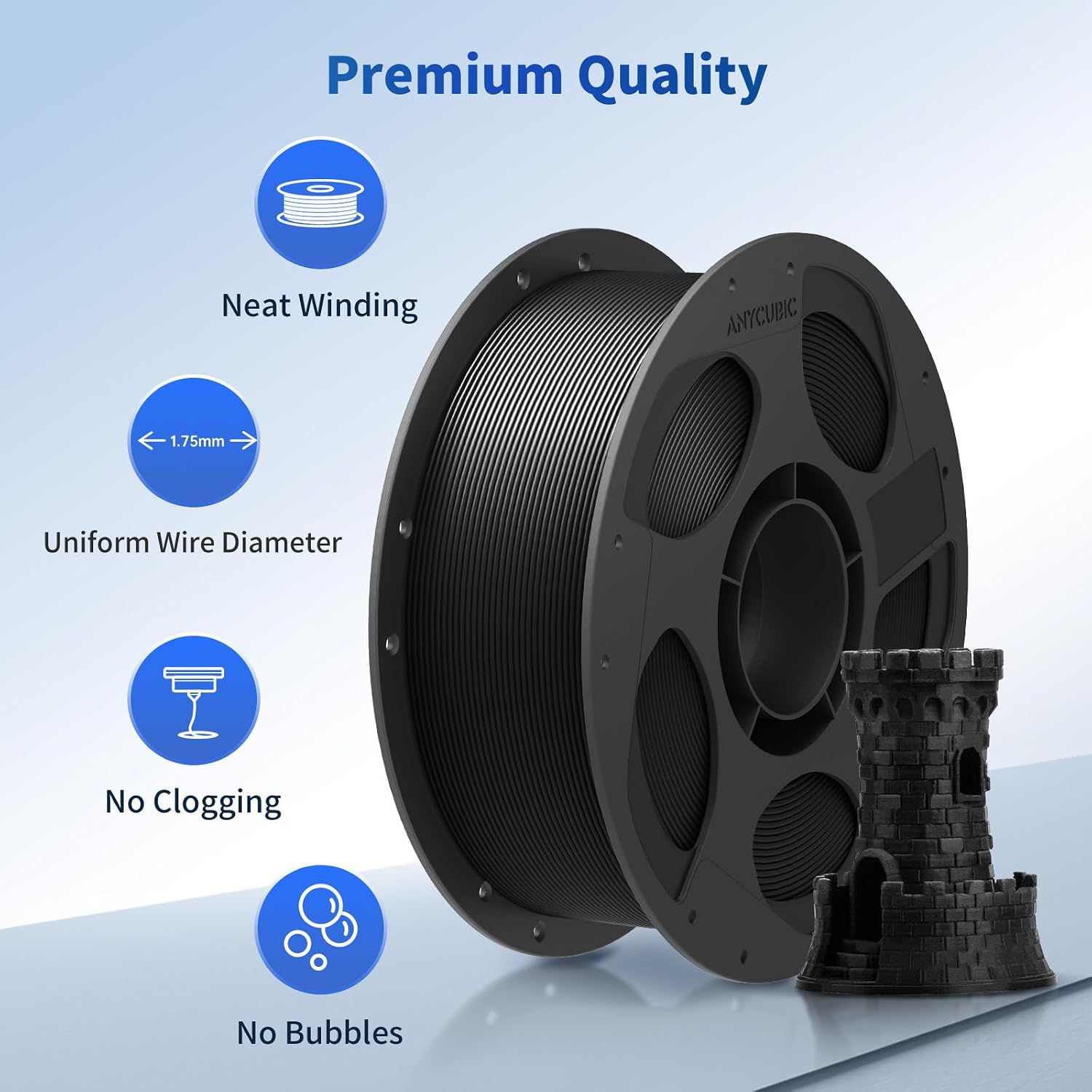 Detalle 2 de Anycubic PLA Filament 1.75mm Bundle (±0.02mm accuracy) — 1KG spool + 2KG black/black