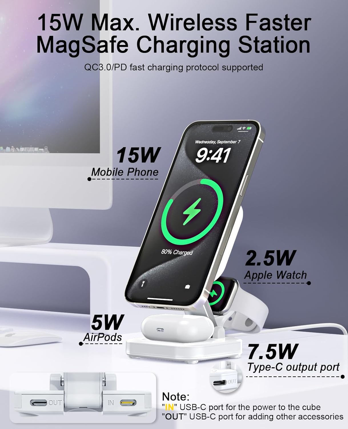 Detalle de Apple MagSafe 5-in-1 Magnetic Charging Stand, Night Light
