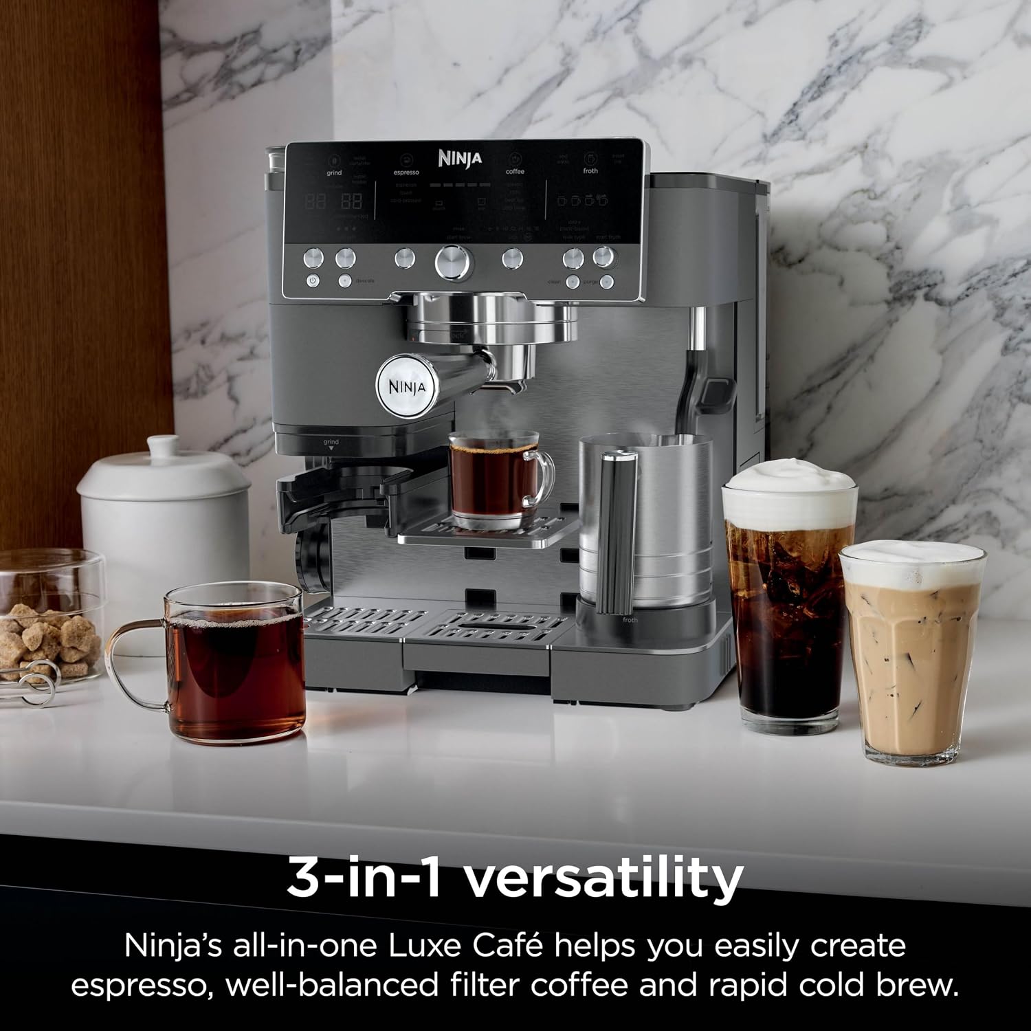 Thumbnail 6 de Ninja Luxe Premier 3-in-1 Coffee Machine (Gun Metal ES601UKGM) with built-in grinder and milk frother