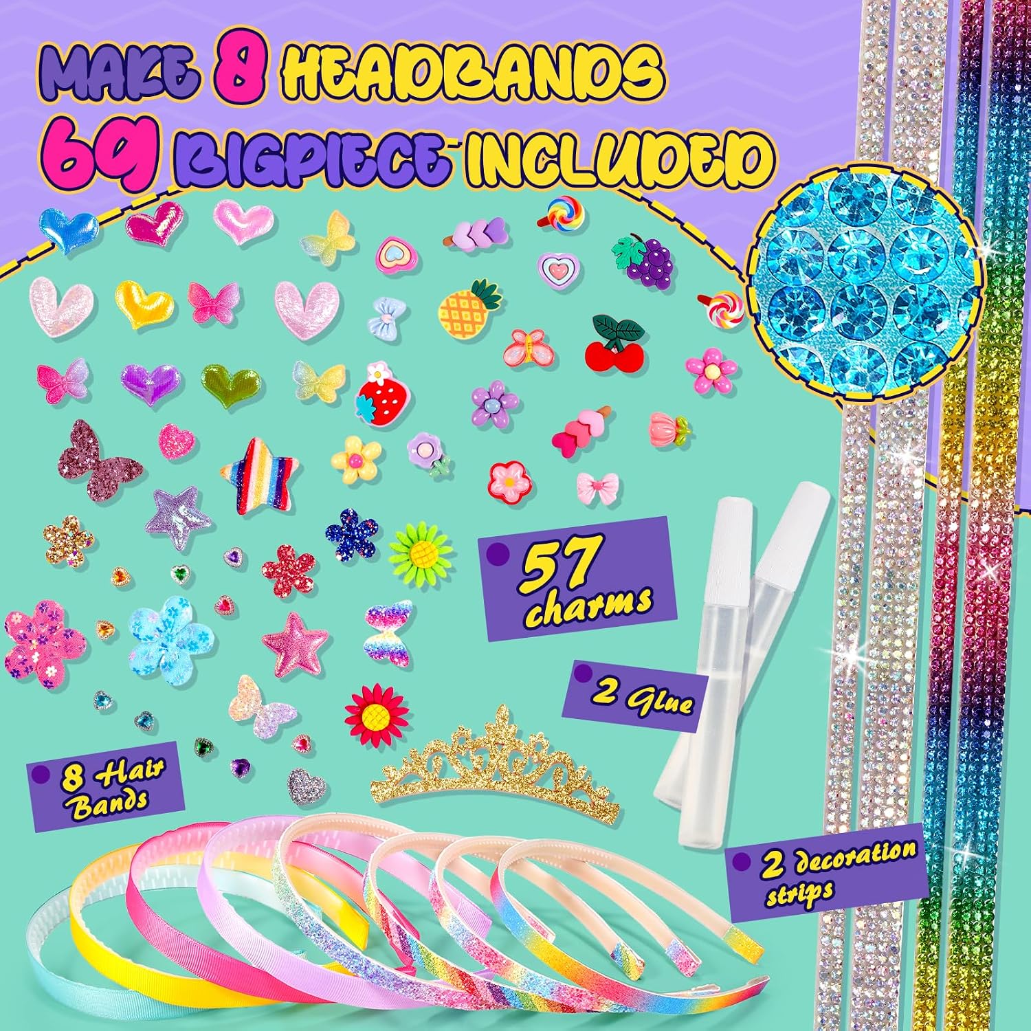Thumbnail 4 de HappyKidsClub Giochi Bambina 3–10 Anni: Kit cerchietti fai-da-te con 69 pezzi