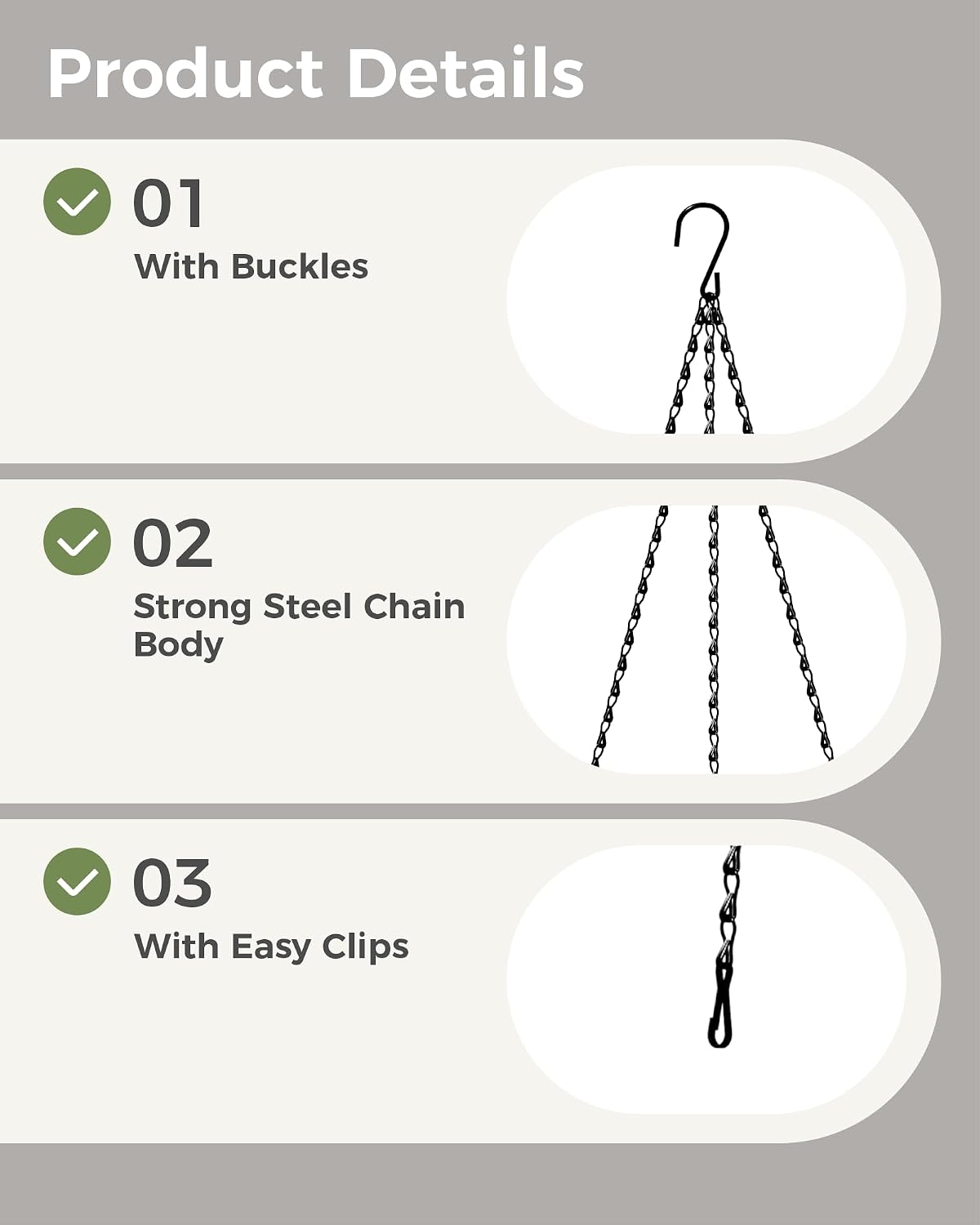 Detalle de Bamworld XGS01-HS-3PCS 18-Inch Black Hanging Chains, 3-Pack for Planters