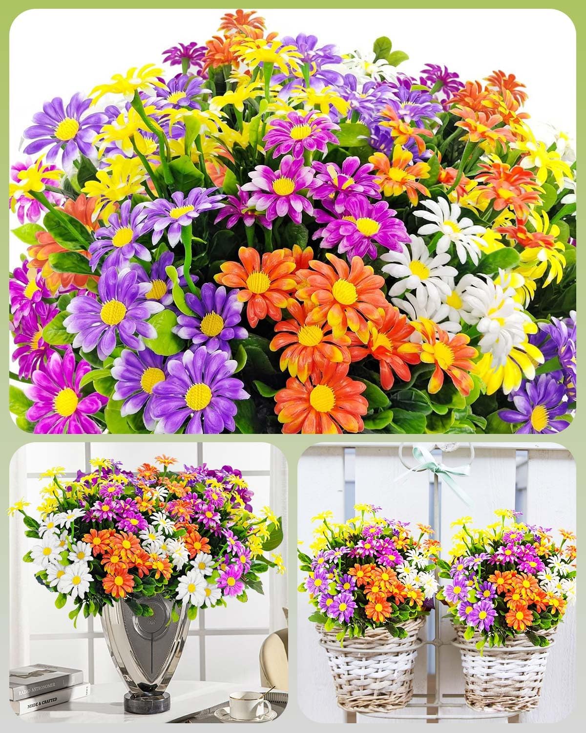 Detalle de 12 Bundles Outdoor Artificial Flowers in Four Colours – UV‑Resistant Daisy Set