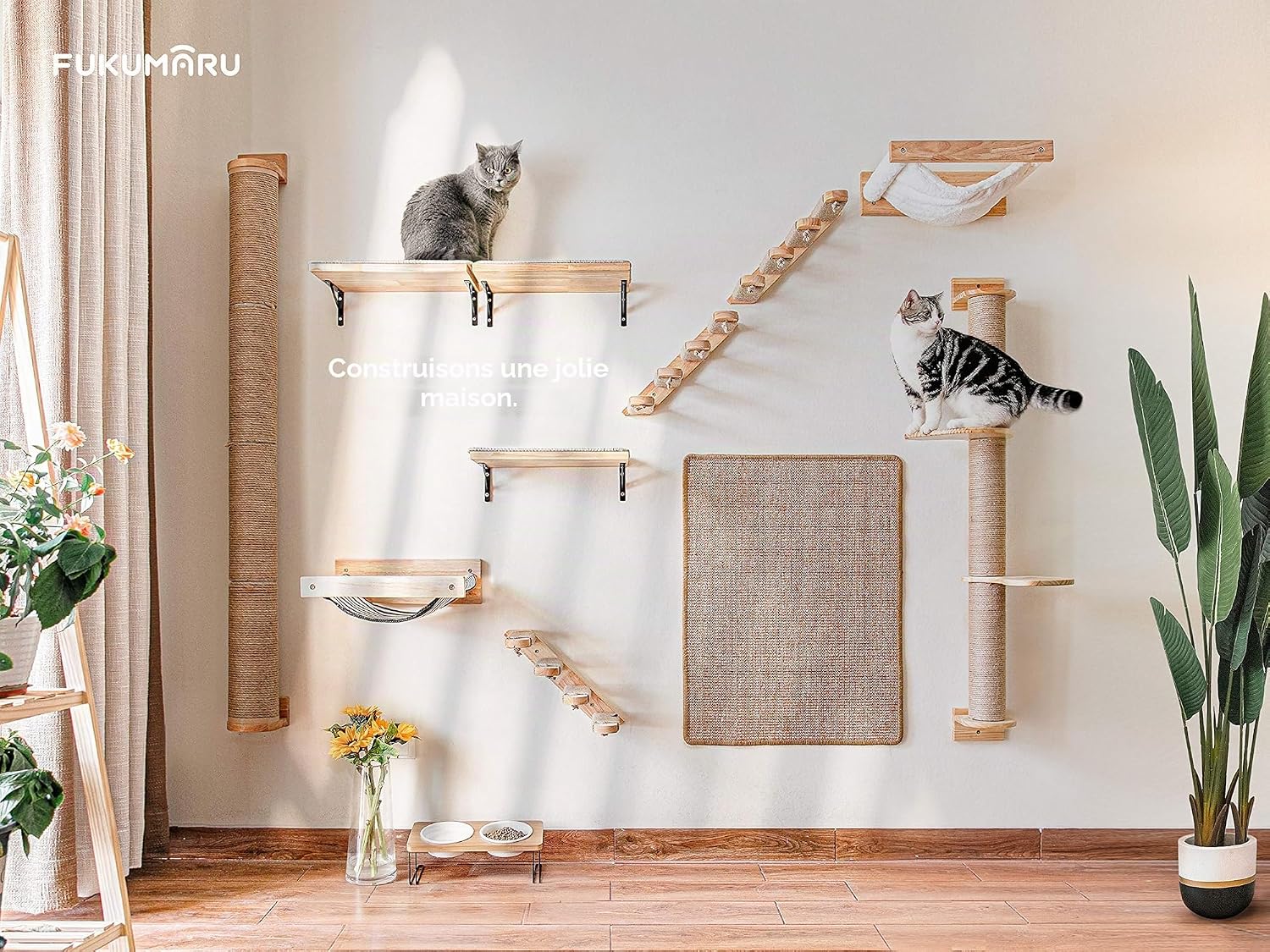 Thumbnail 6 de FUKUMARU Hamac pour chat mural grande avec étagère et perchoirs modernes