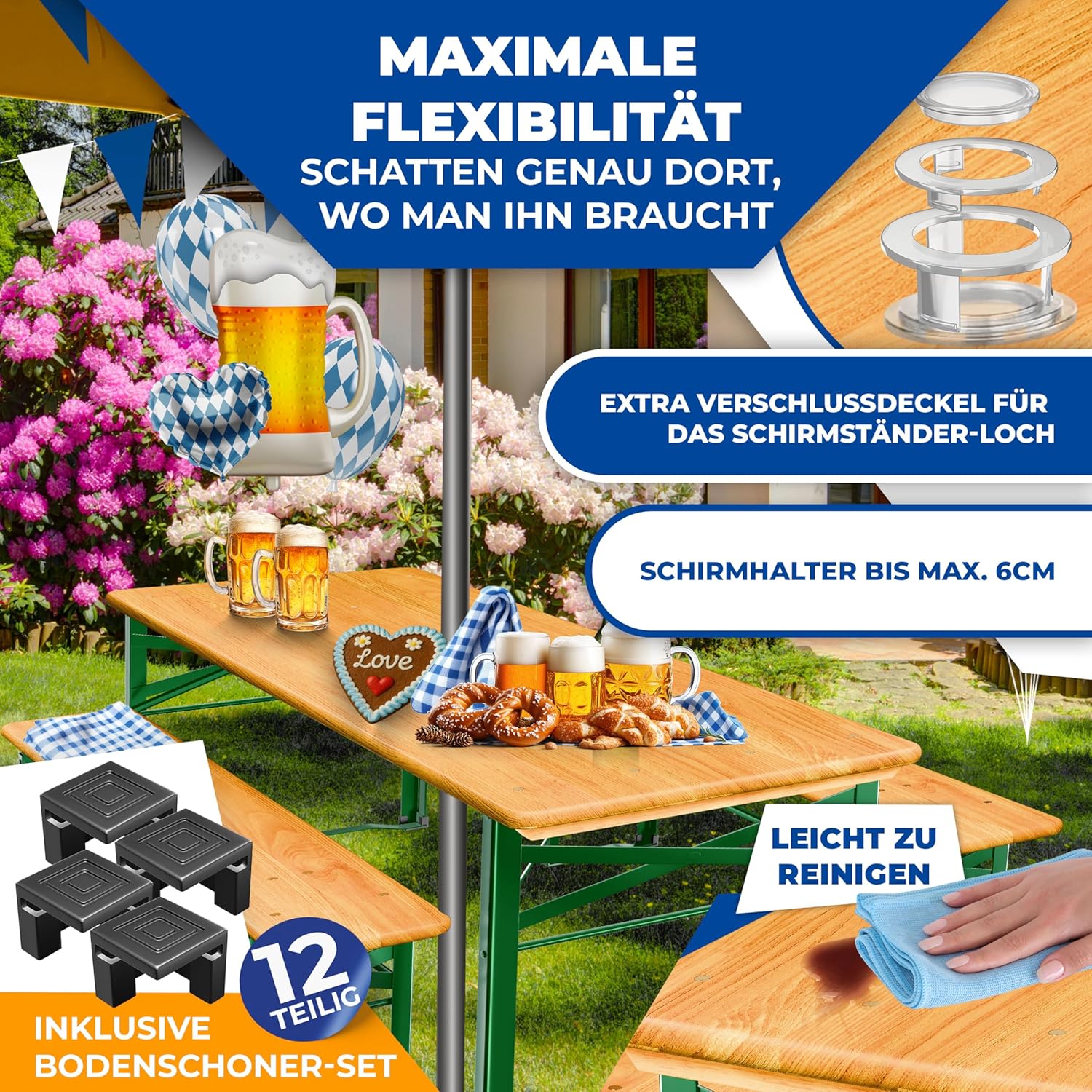 Thumbnail 6 de KESSER® Bierzeltgarnitur 3-teilig klappbar (Biertisch mit 2 Bierbänken) – wetterfestes Festzelt-Set aus Holz