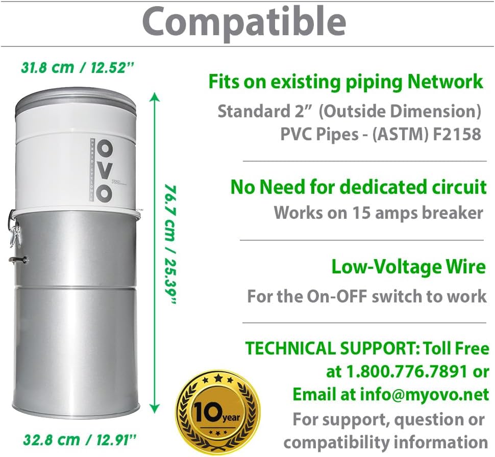 Thumbnail 6 de OVO OVO-750ST-35H Central Vacuum System, 750 Airwatts, 35 L Hybrid Filtration