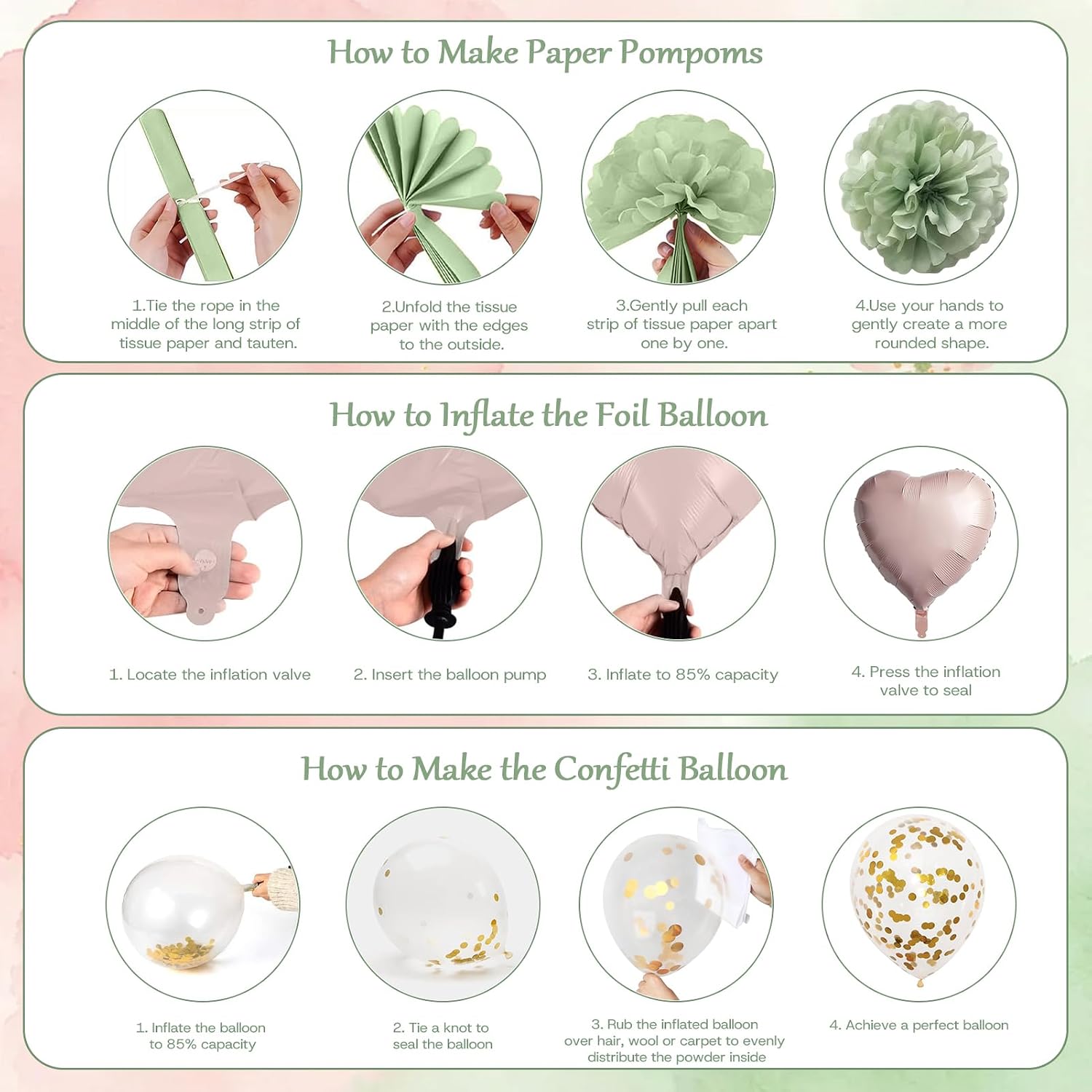 Detalle de Dusty Pink & Green Birthday Decorations Set: A Romantic, Versatile Party Kit