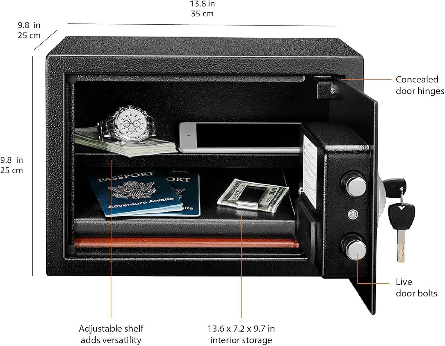 Detalle de Amazon Basics Cassaforte in Serratura con tastiera digitale da 14 L, nera (35 x 25 x 25 cm)