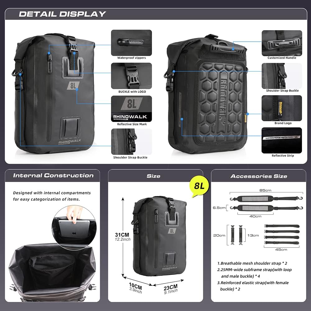 Thumbnail 1 de Rhinowalk Sacoche moto multifonctionnelle 8L/15L/30L – modularité, étanchéité et confort