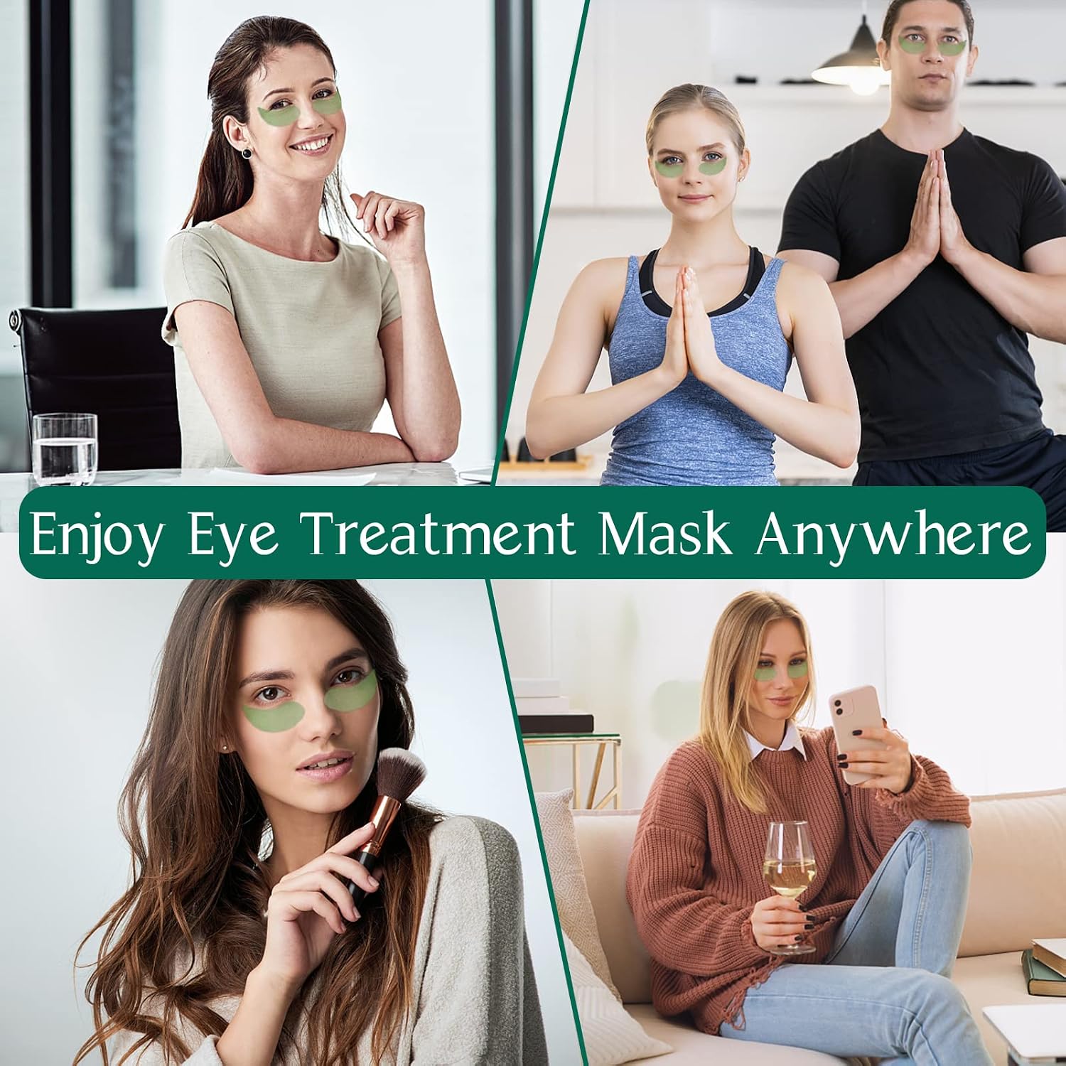 Detalle 2 de Augenpads mit Kollagen, Aloe Vera & Hyaluronsäure – 60 Eye Pads gegen Augenringe, Schwellungen & Falten (grün)