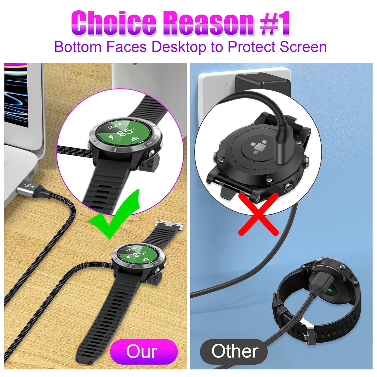 Thumbnail 1 de AGVEE BGW-GBB12 L-Shaped Garmin Watch Charging Cable, 2-Pack, 6.6ft